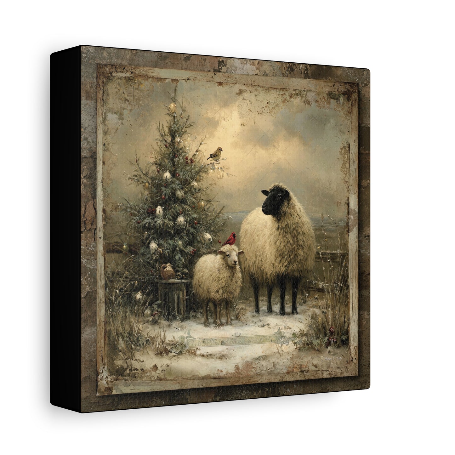 Rustic Sheep Art Canvas Print, Farmhouse Decor, Holiday Wall Art, Cozy Home Vibe, Christmas Sheep Painting, Farmhouse Wall Art