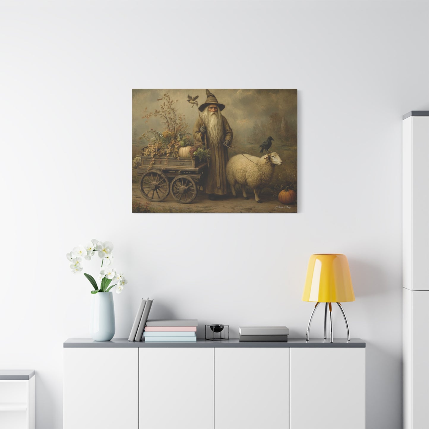 Whimsical Harvest Canvas Art, Autumn Decor, Farmhouse Wall Art, Mythical Wizard Artwork, Halloween & Thanksgiving Decoration