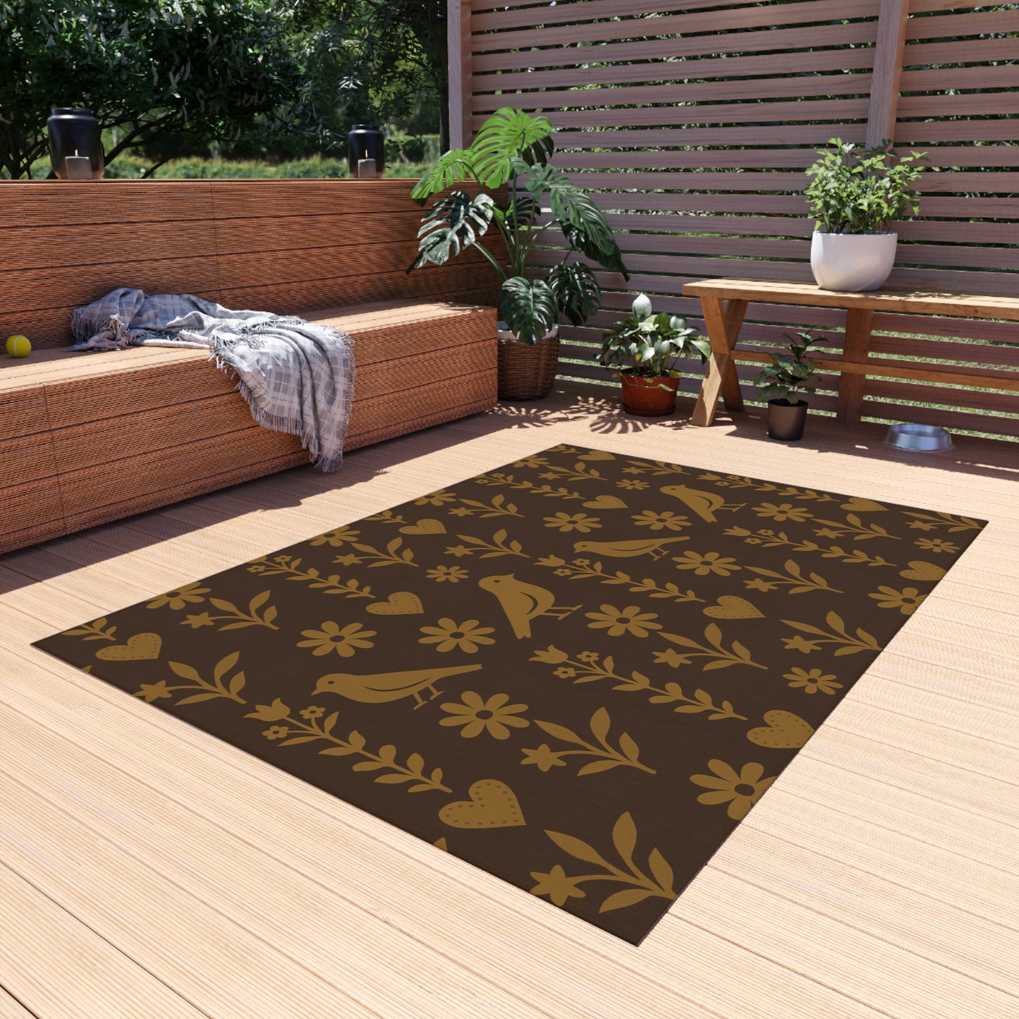 Charming Outdoor Rug for Patios, Gardens, Camping, Bohemian Decor, Bird Pattern, Seasonal Decorating