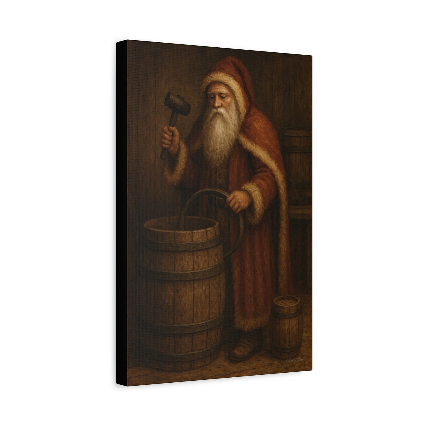 Rustic Santa Canvas Art, Cooper, Barrel, Colonial