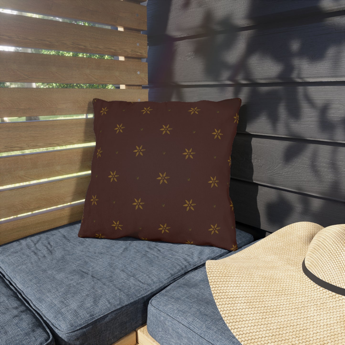 Mustard Petals on Red Early American Stencil Outdoor Pillows
