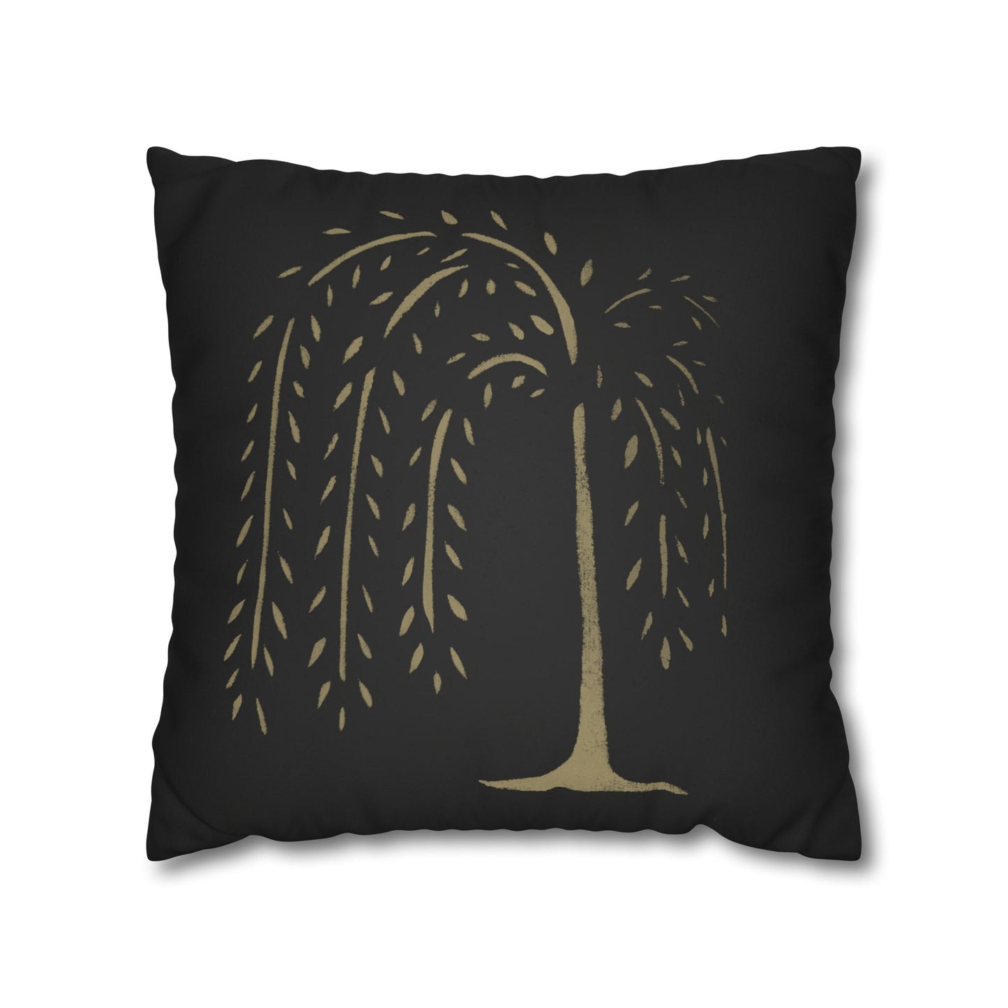 Tan Willow Stencil Faux Suede Square Pillowcase