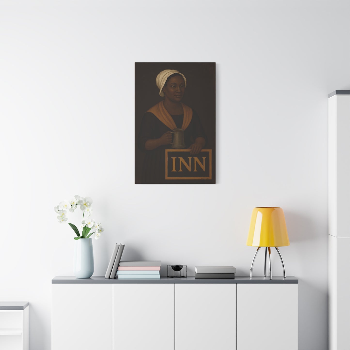 Innkeepers Welcome on Brown Primitive Folk Portrait