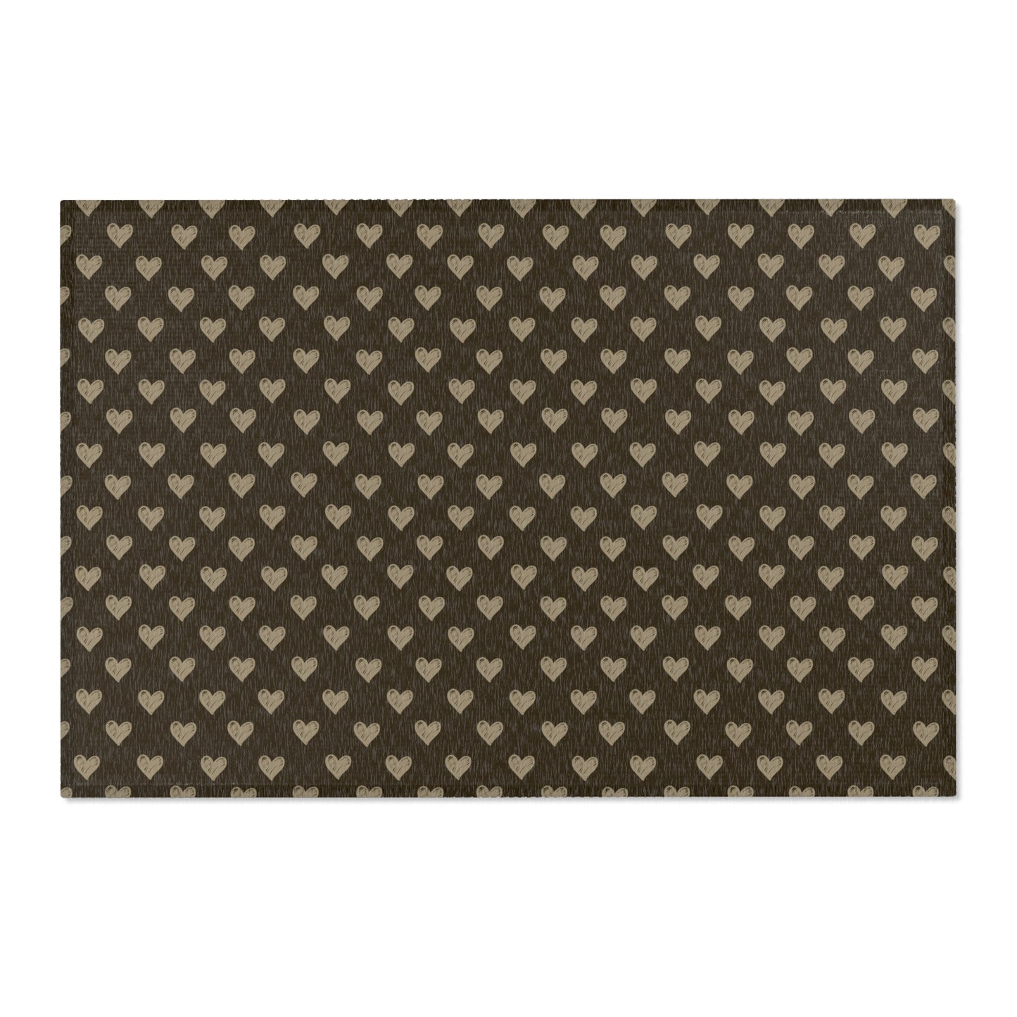 Cream Hearts on Brown, Chic Heart Pattern Area Rug for Cozy Homes, Decorative Floor Mat, Living Room Accent, Valentine’s Day Gift, Modern Boho Decor