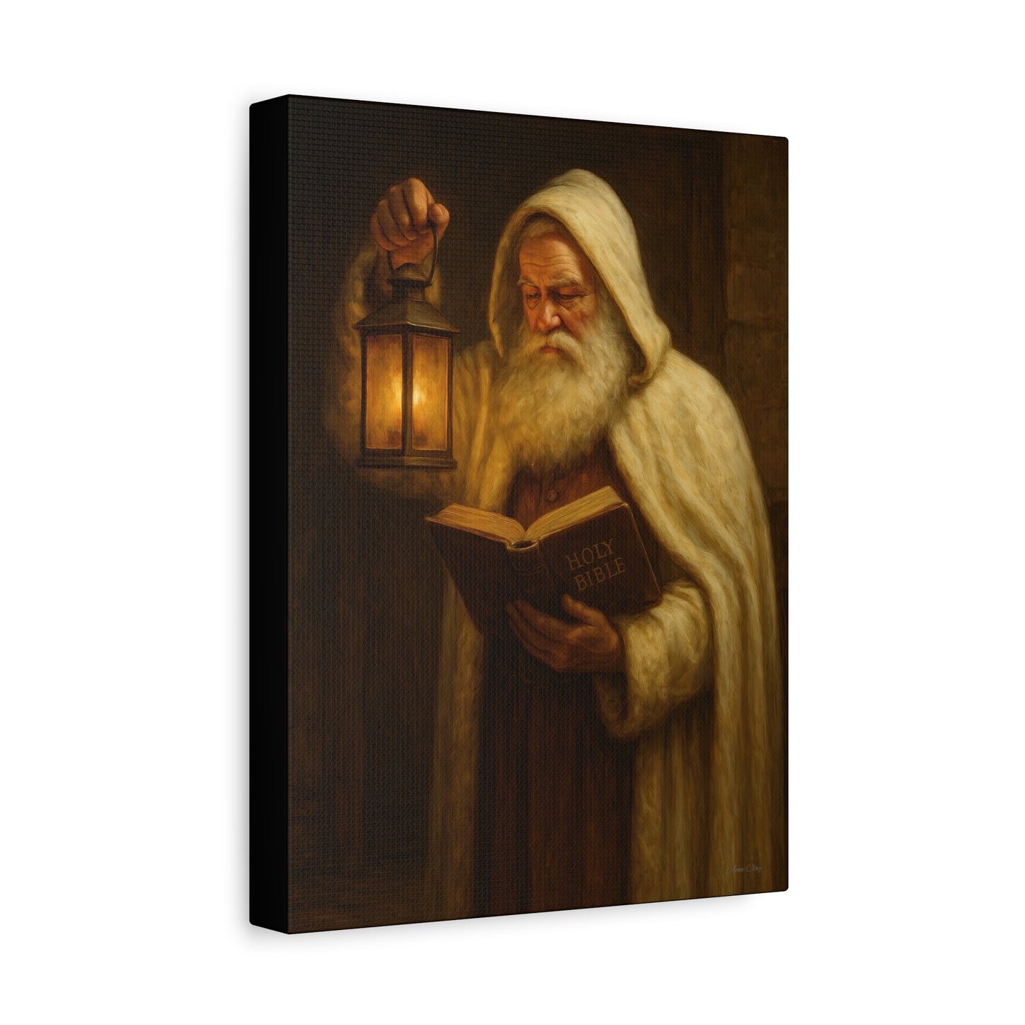 Canvas Wall Art, Old World Santa with Lantern and BibleCozy Home Decor, Rustic Decor for Xmas