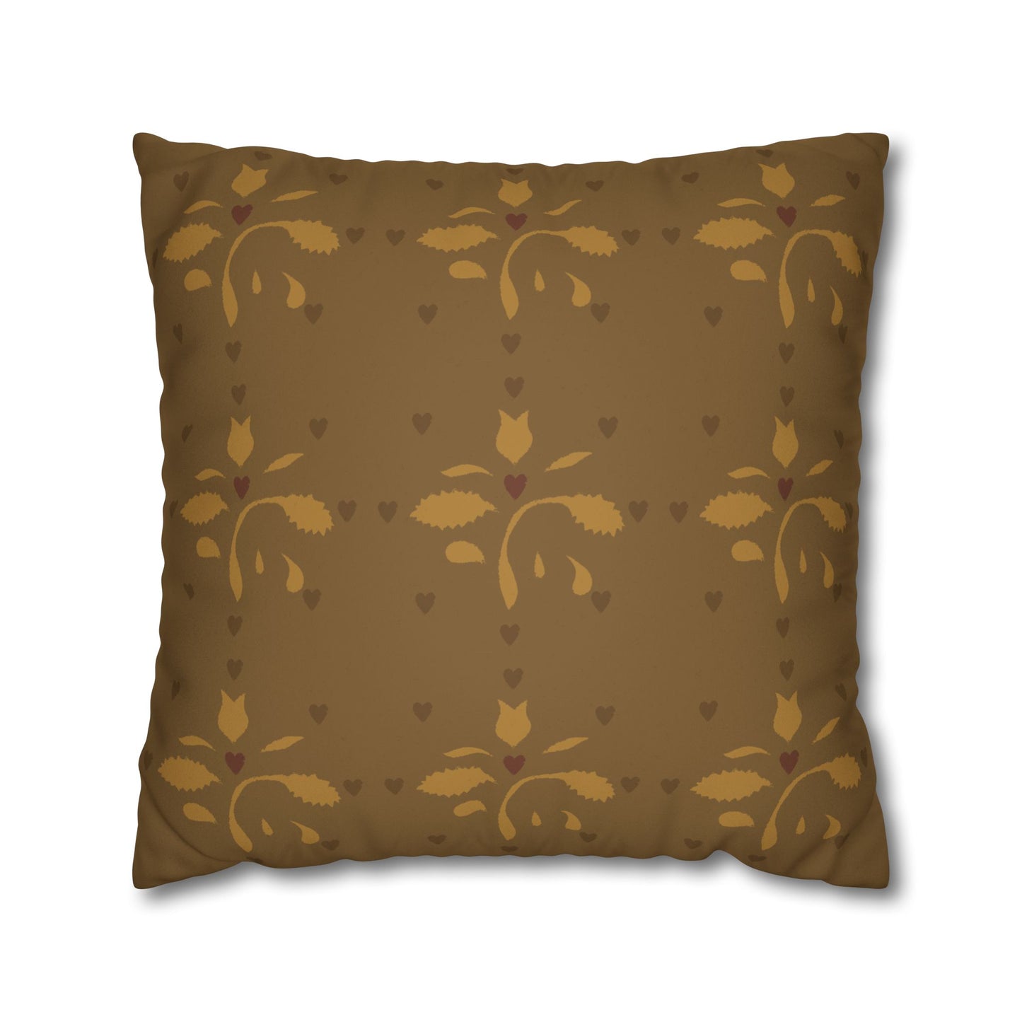 Leaves and Hearts Stencil Faux Suede Square Pillowcase
