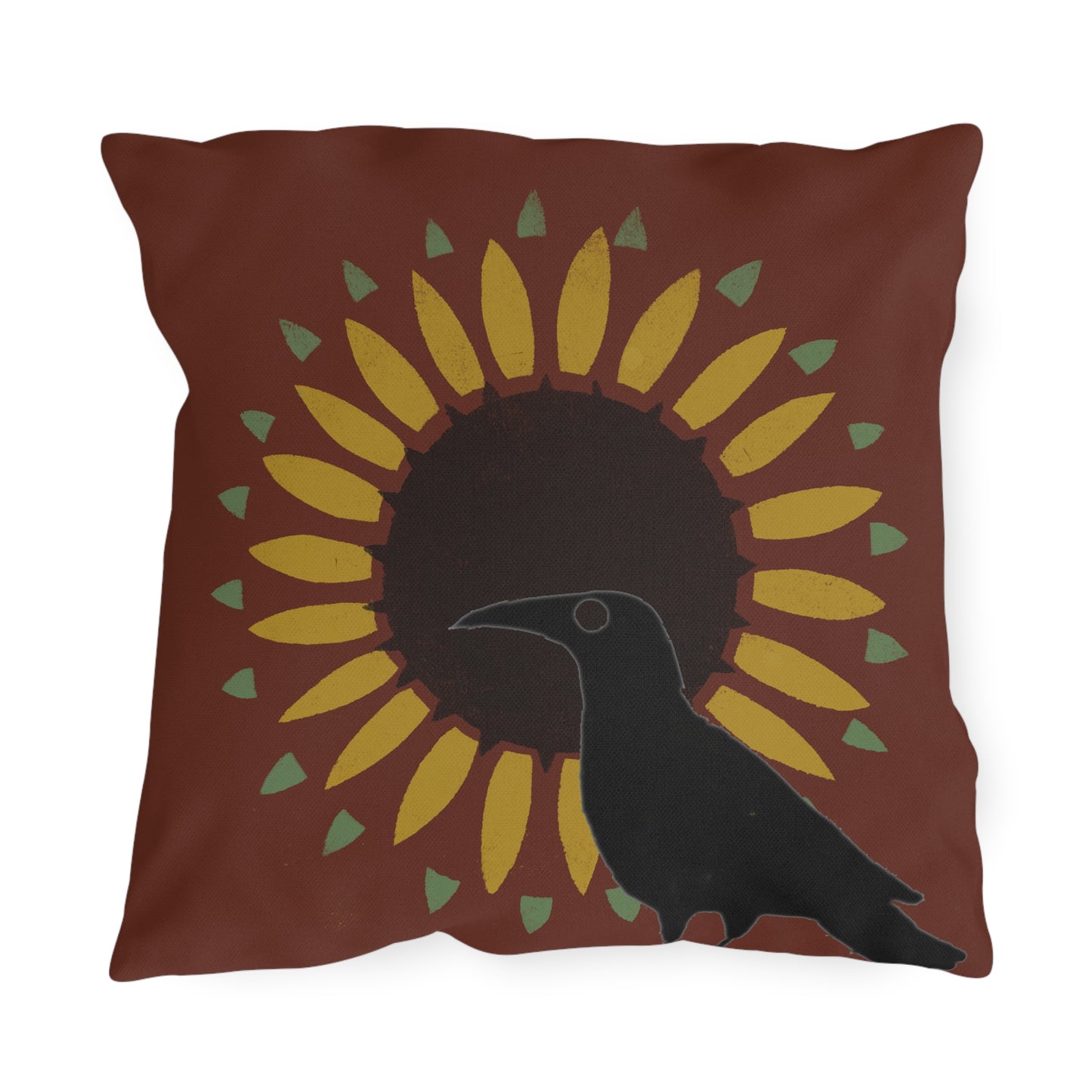 Crow on Sunflower Stencil on Red Outdoor Pillows