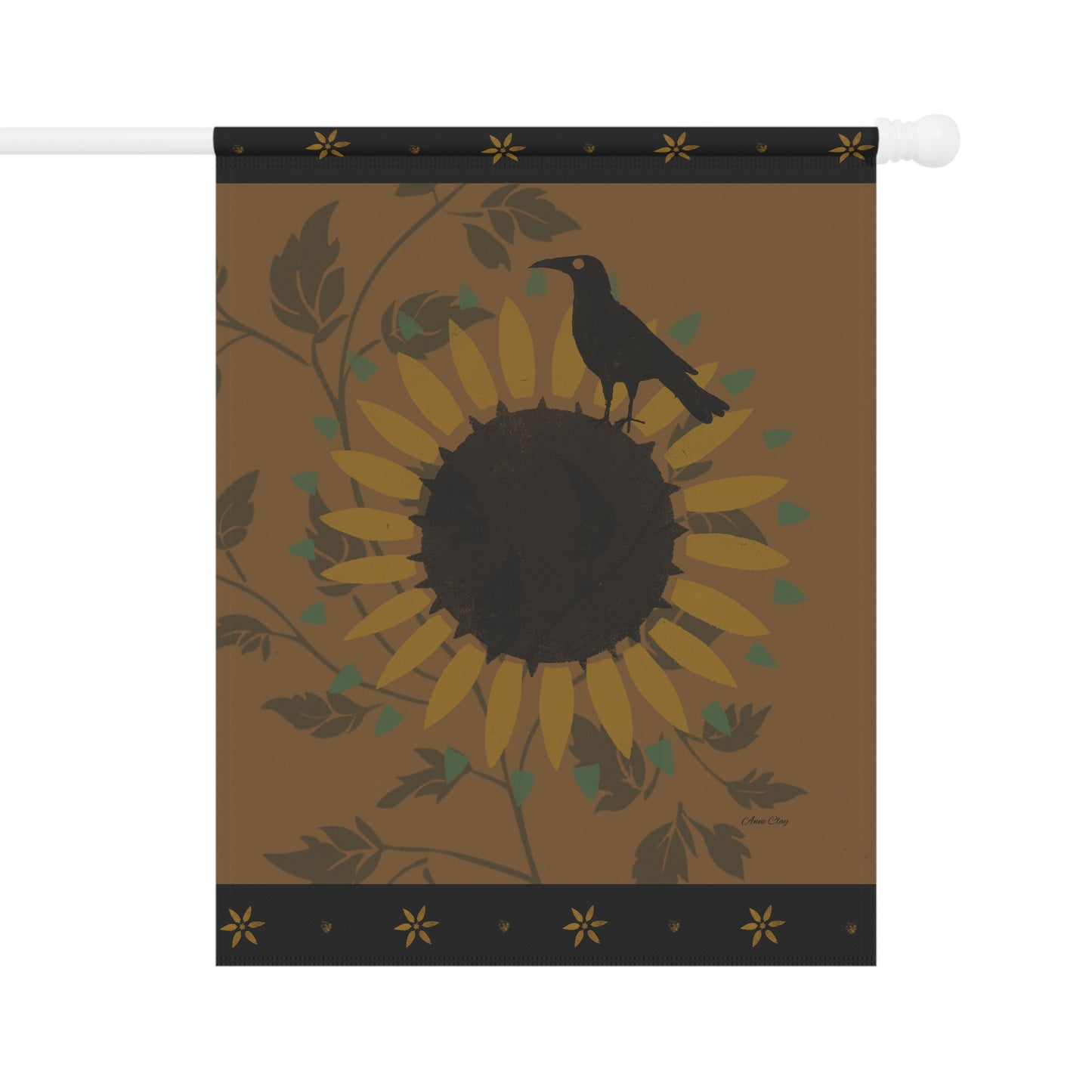 Sunflower and Crow Stencil Gold on Black Garden & House Banner