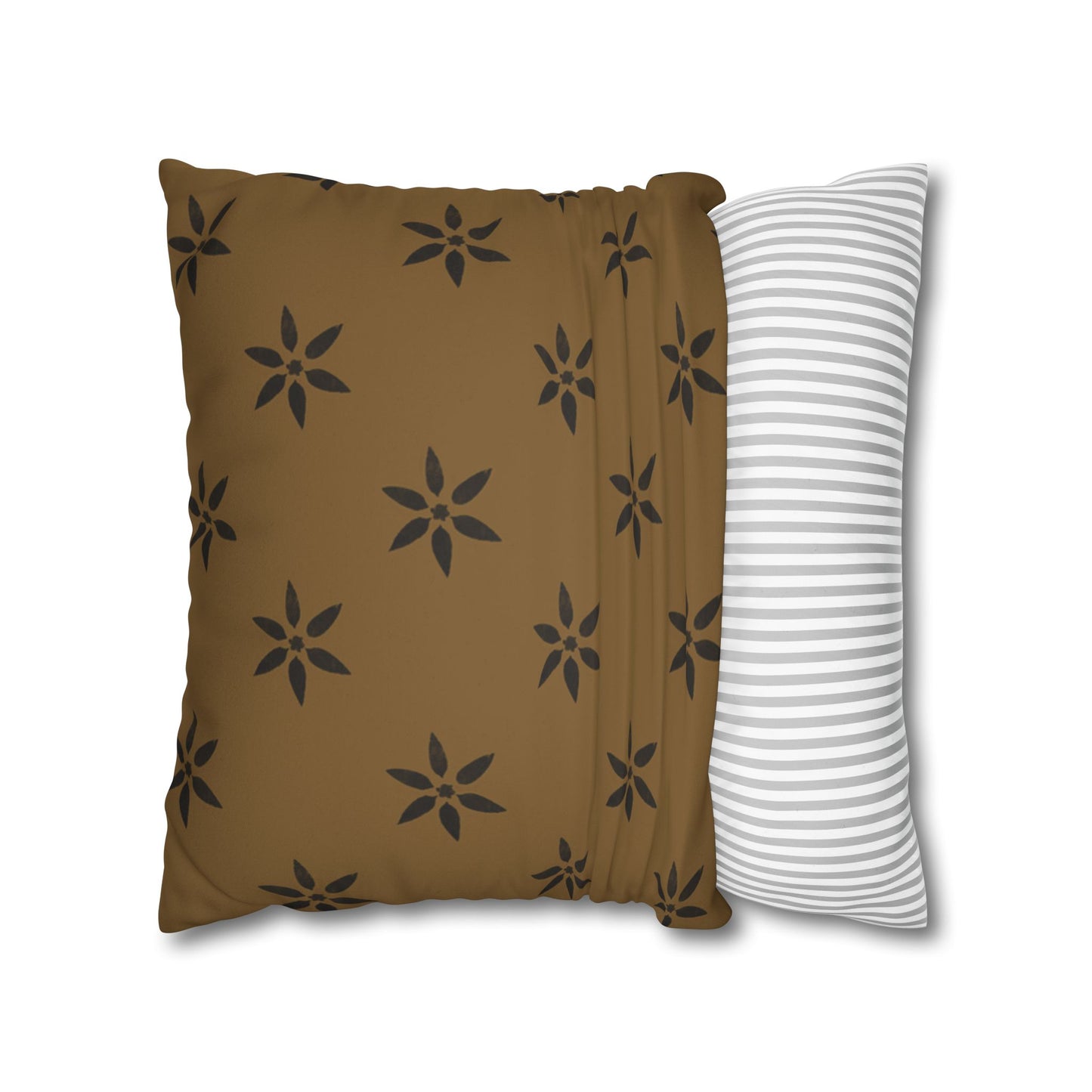 Black Petal Stencil on Deep Gold Faux Suede Square Pillowcase
