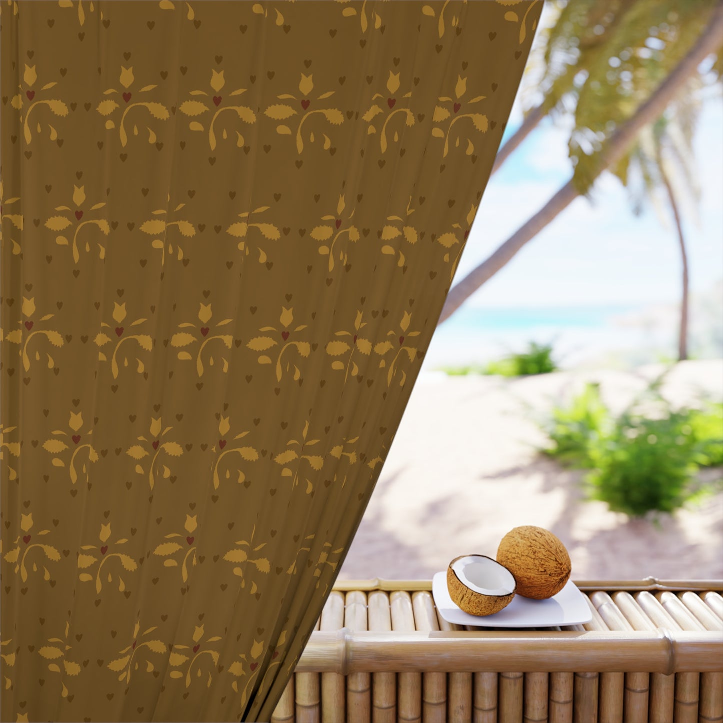 Medium Pattern Leaves and Hearts Stencil Window Curtains (1 Piece)