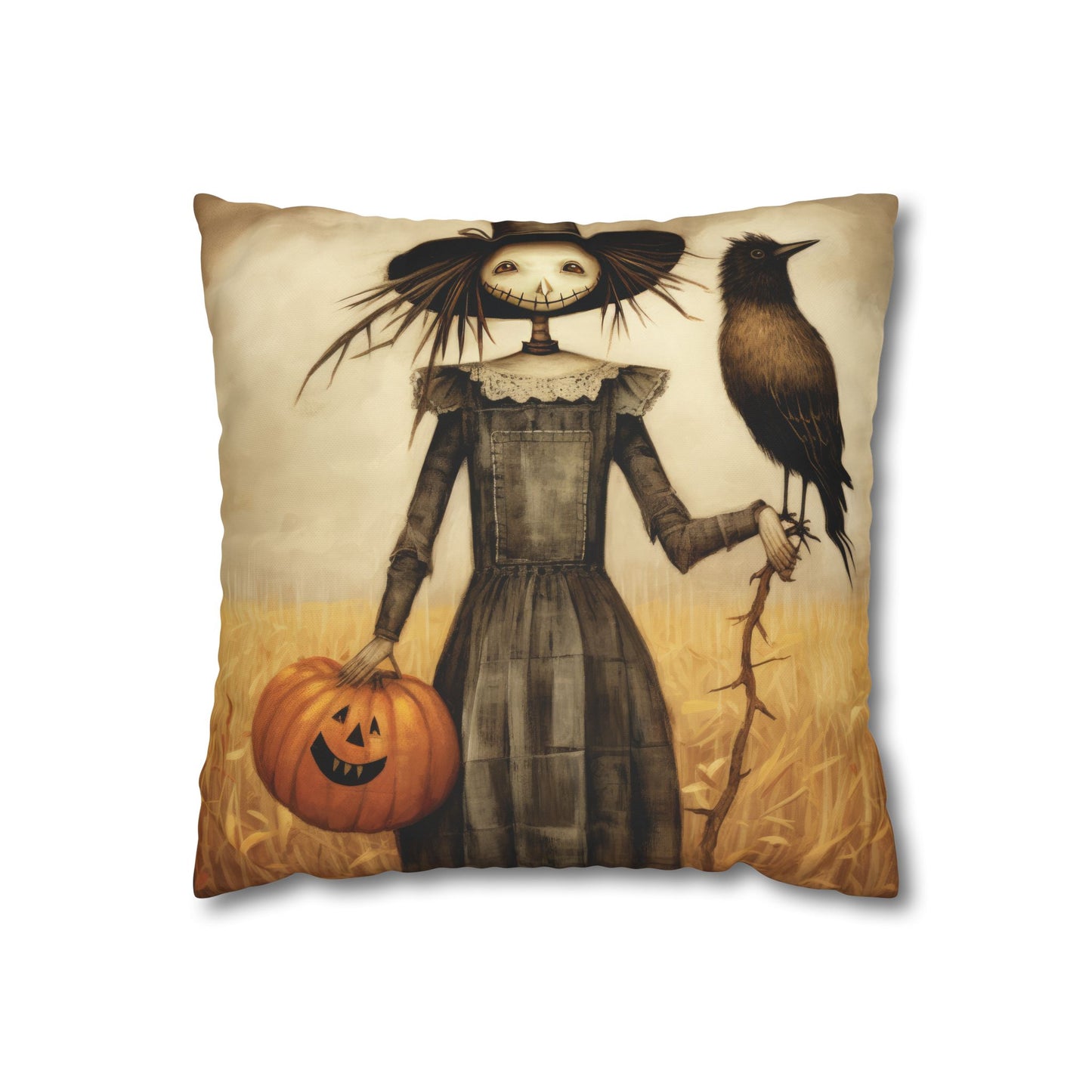 Scary Crow Square Poly Canvas Pillowcase