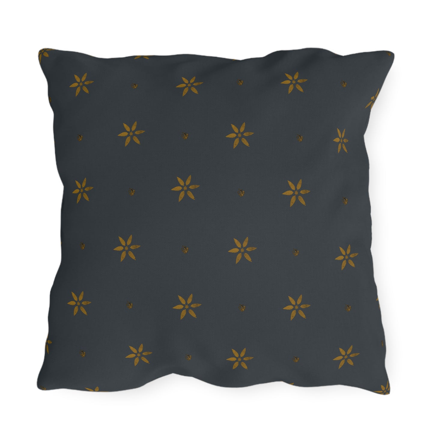 Early American Petal Stencil Mustard on Blue Outdoor Pillows