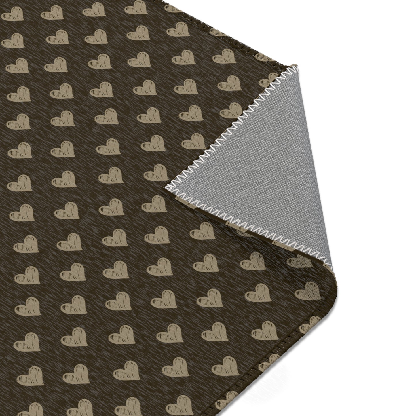 Cream Hearts on Brown, Chic Heart Pattern Area Rug for Cozy Homes, Decorative Floor Mat, Living Room Accent, Valentine’s Day Gift, Modern Boho Decor