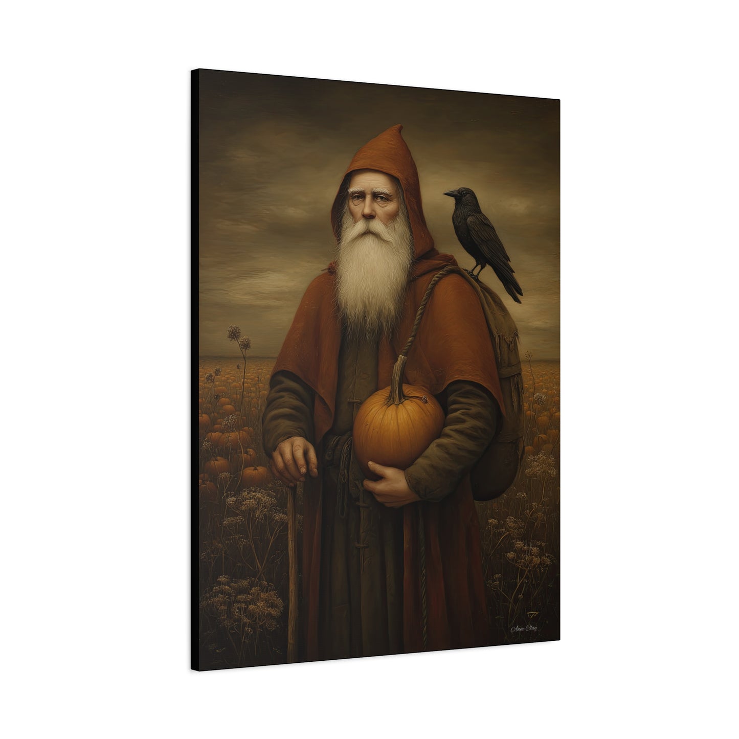 Autumn Santa Wall Art, Fall Decor, Pumpkin Harvest Print, Cozy Home Decor, Primitive Aesthetic