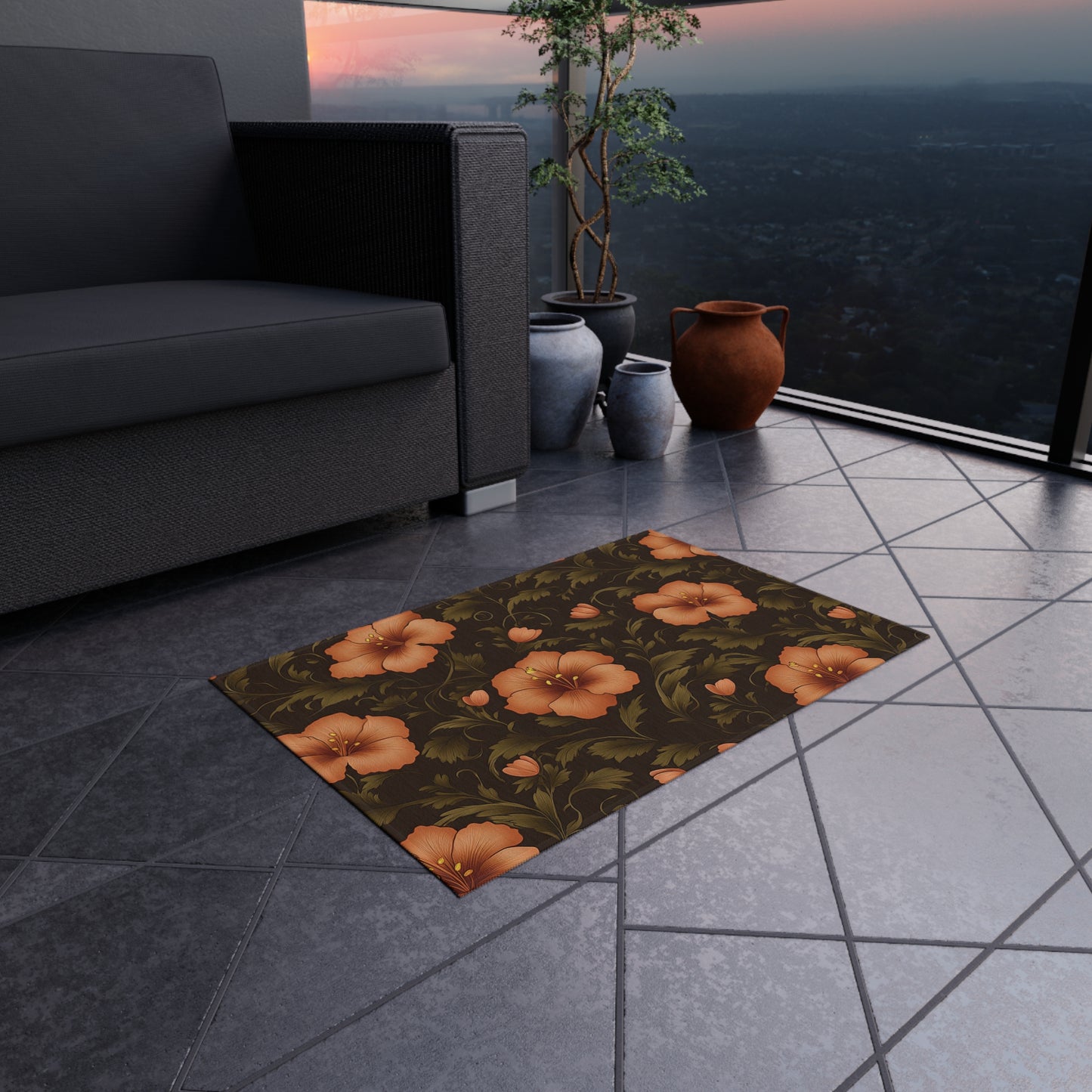 Vibrant Floral Outdoor Rug, Cozy Porch Mat, Boho Garden Decor, Picnic Flooring, Stylish Patio Area Rug, Seasonal Outdoor Living