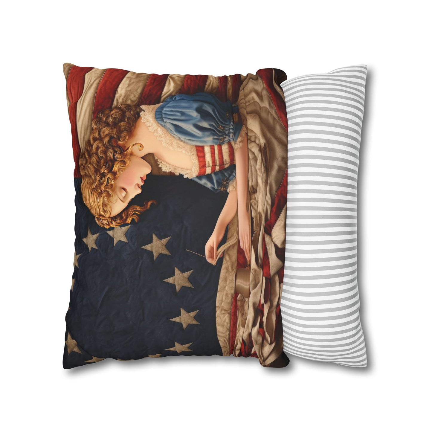 Faux Quilted Betsy Ross Square Poly Canvas Pillowcase