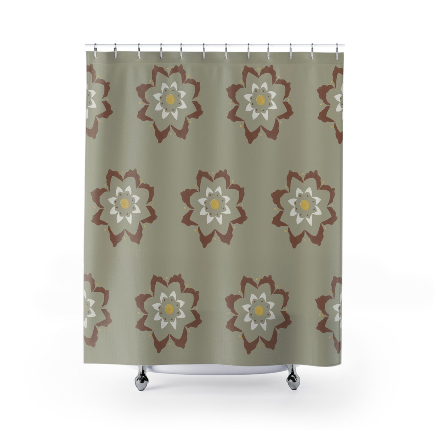 Fantasy Collection Large Flower Stencil Rust, Gold, White, Taupe Shower Curtains