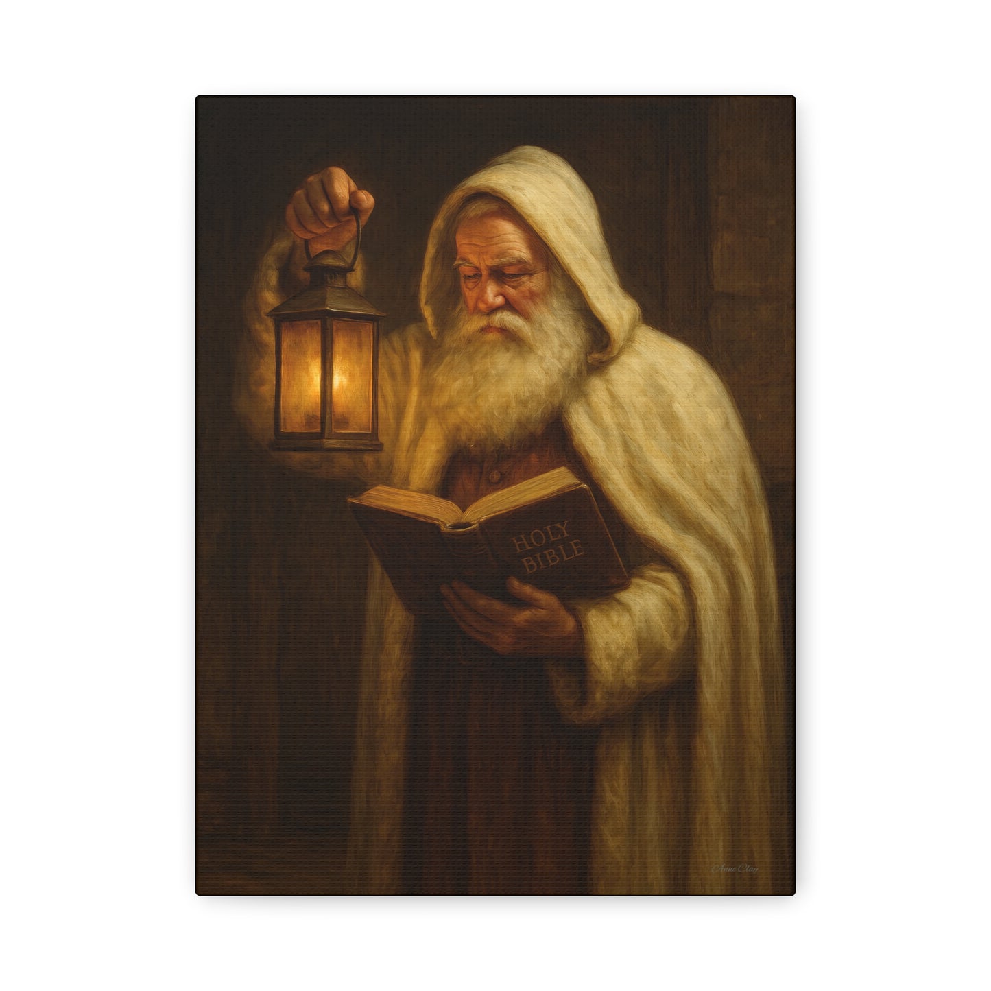 Canvas Wall Art, Old World Santa with Lantern and BibleCozy Home Decor, Rustic Decor for Xmas