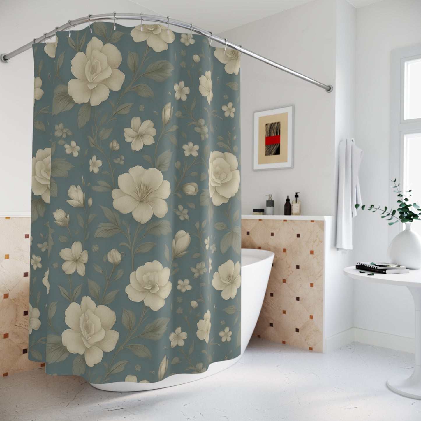 Vintage Floral Shower Curtain, Elegant Bathroom Decor, Cottagecore Home Accents, Rustic Wedding Gift, Spring Bathroom Makeover