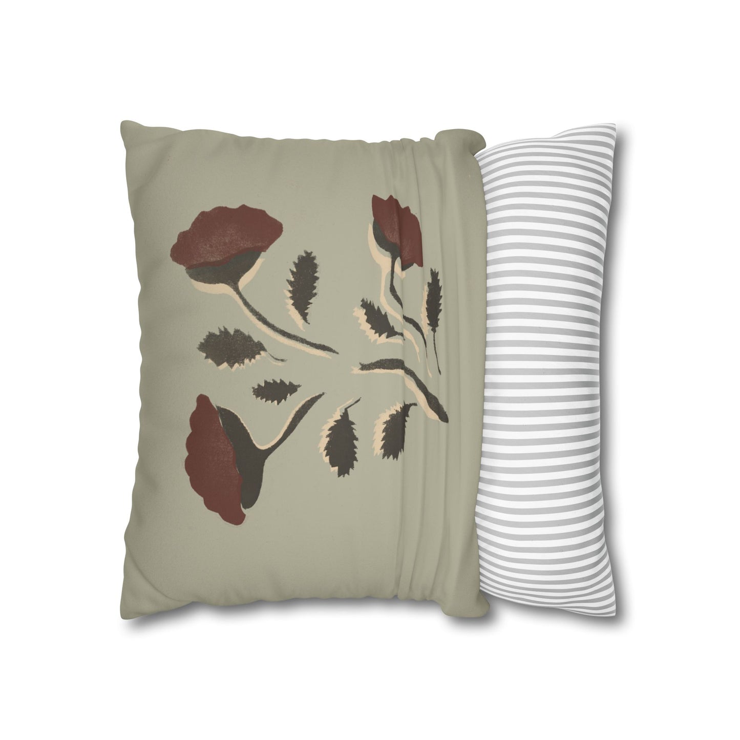 Fantasy Collecion Stencil Stalk Taupe Faux Suede Square Pillowcase