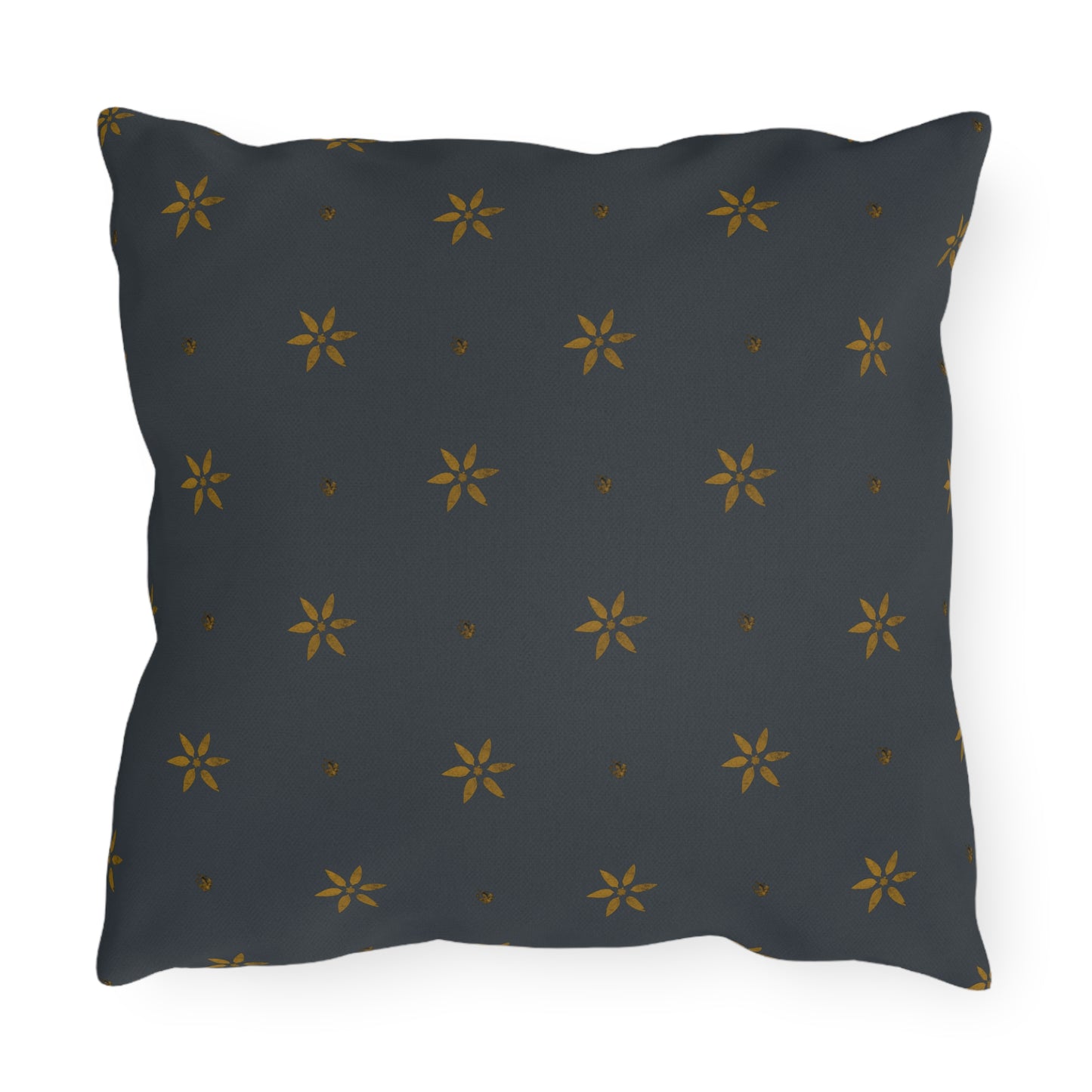 Early American Petal Stencil Mustard on Blue Outdoor Pillows