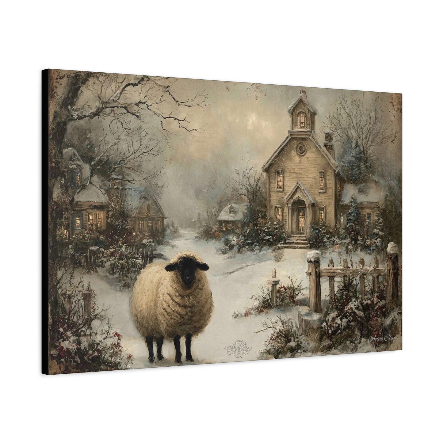 Winter Sheep Canvas Print, Cozy Home Decor, Farmhouse Wall Art, Rustic Living Room Accent, Holiday Gift Idea, Nature Artwork