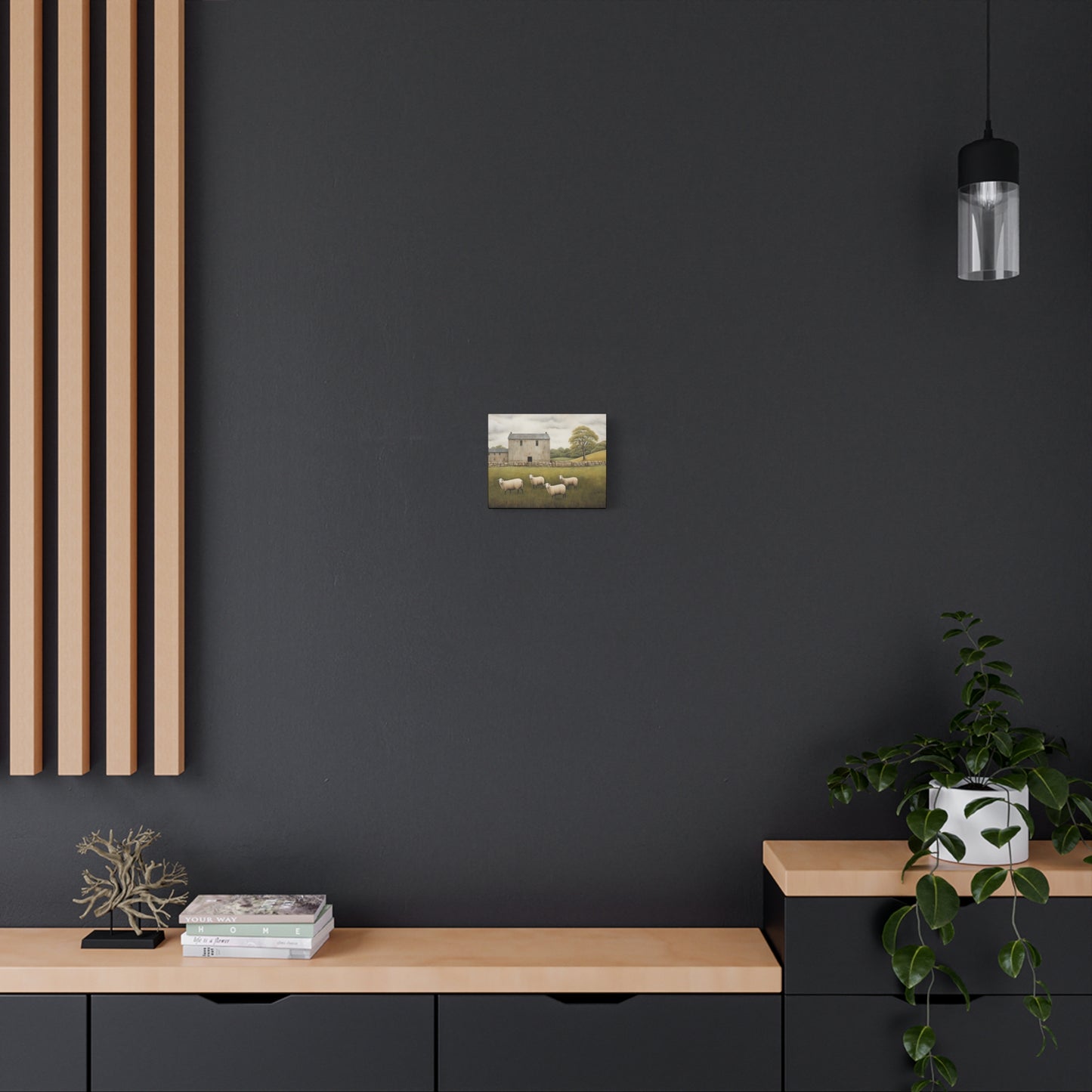 Rustic Farmhouse Canvas Wall Art with Sheep Landscape