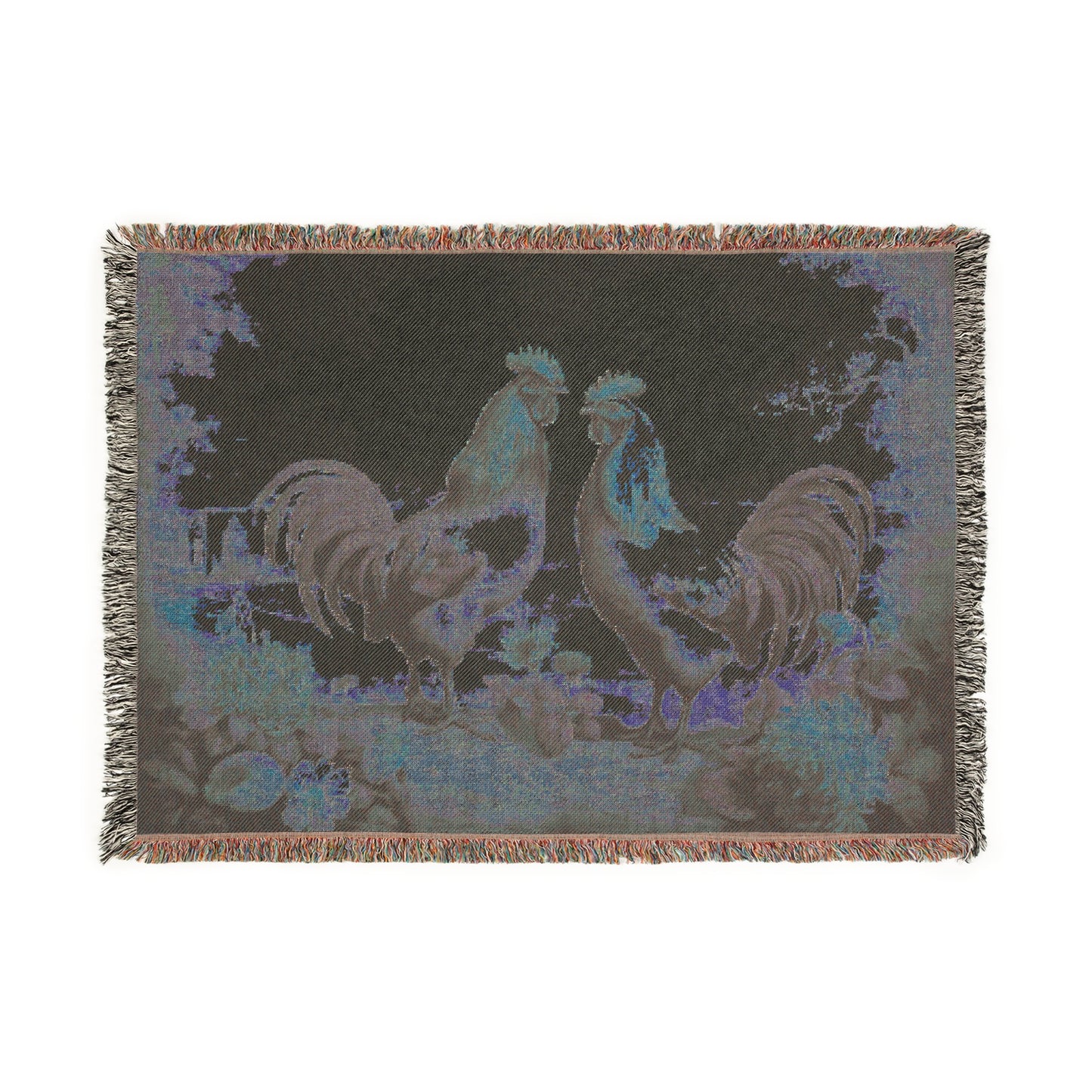 Rustic Rooster Woven Blanket - Cozy Farmhouse Decor