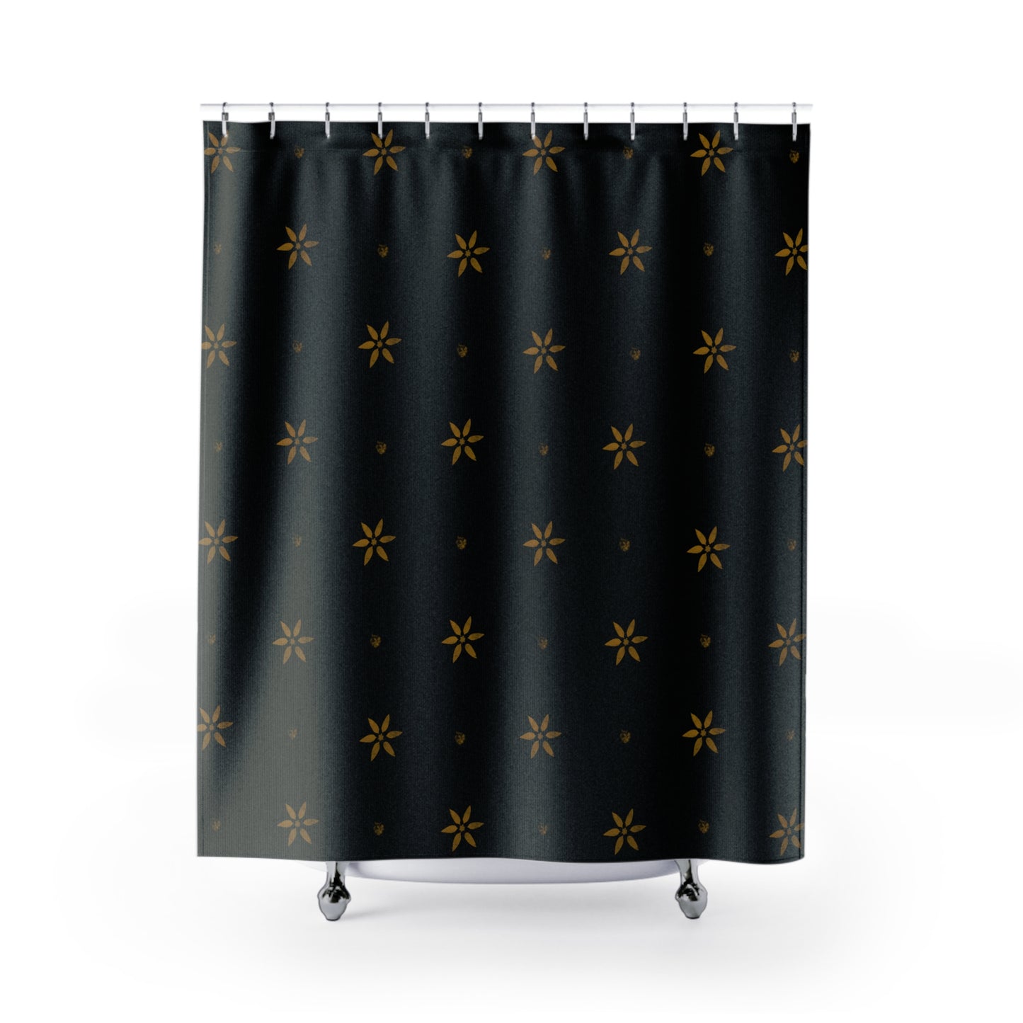 Stenciled Mustard Petals on Black Shower Curtains