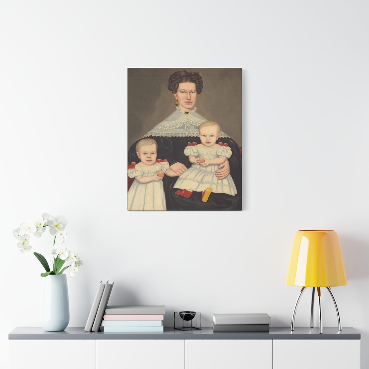 Mrs. Paul Smith Palmer Vintage Family Canvas Art - Classic Portrait of Mother and Twins