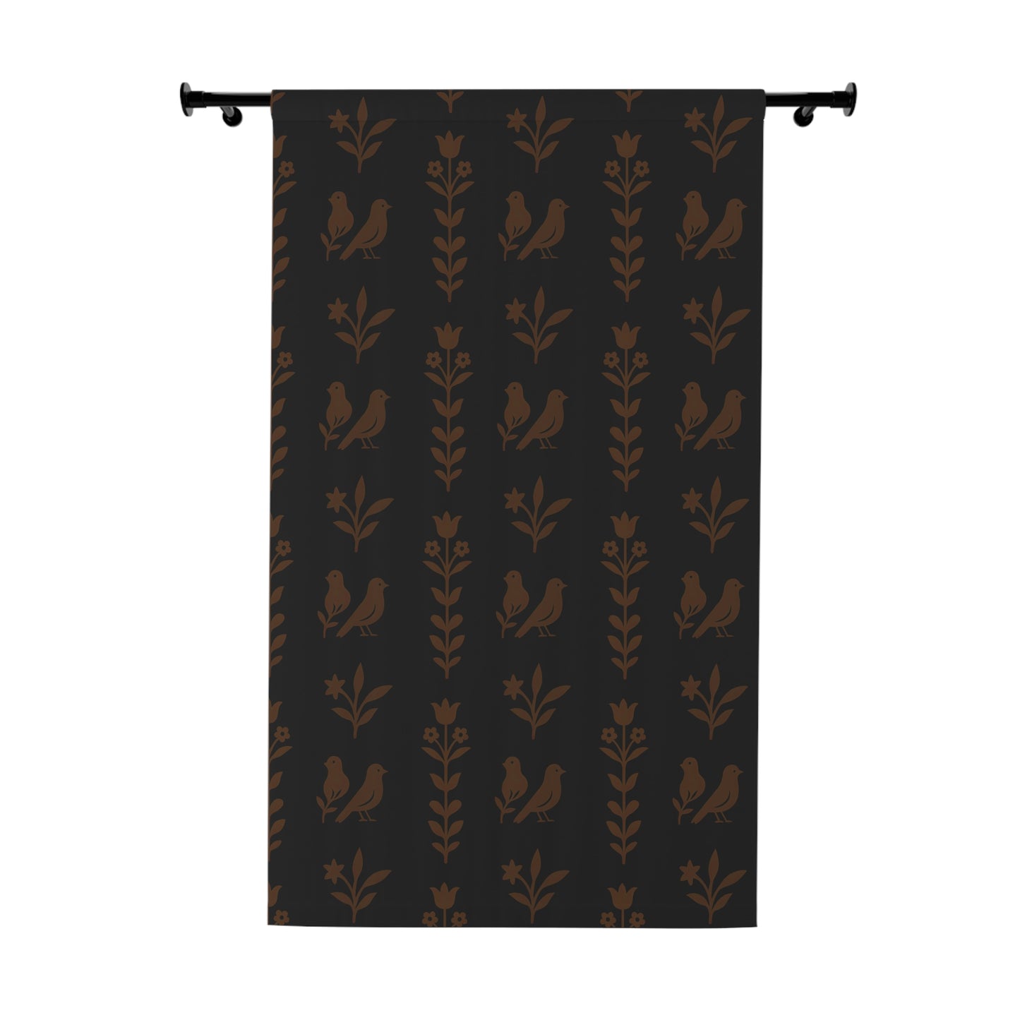 Cozy Bohemian Window Curtain, Decorative Drapes for Living Room, Bird and Floral Design, Home Decor, Dark Brown, Gift Idea