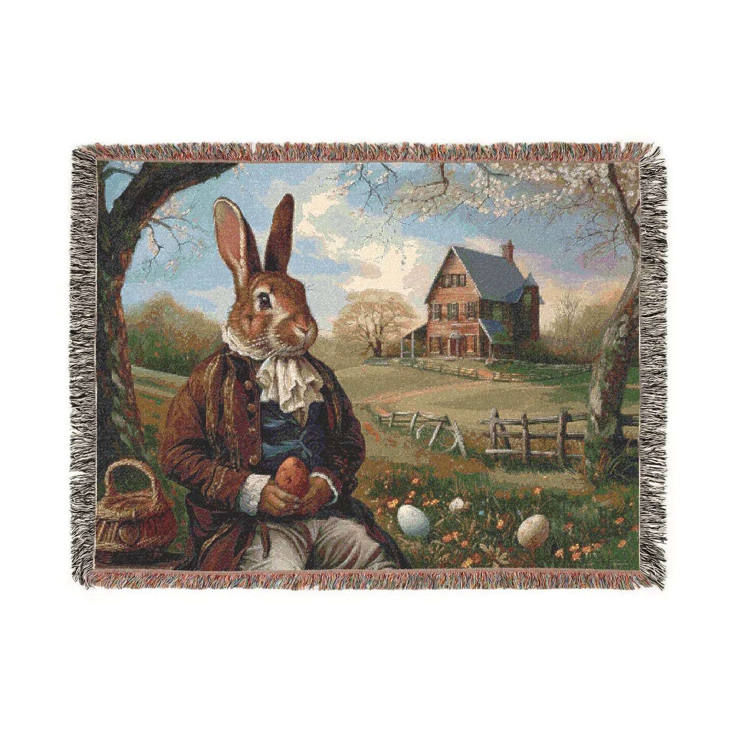 Charming Rabbit Woven Blanket - Cozy Rustic Decor for Home