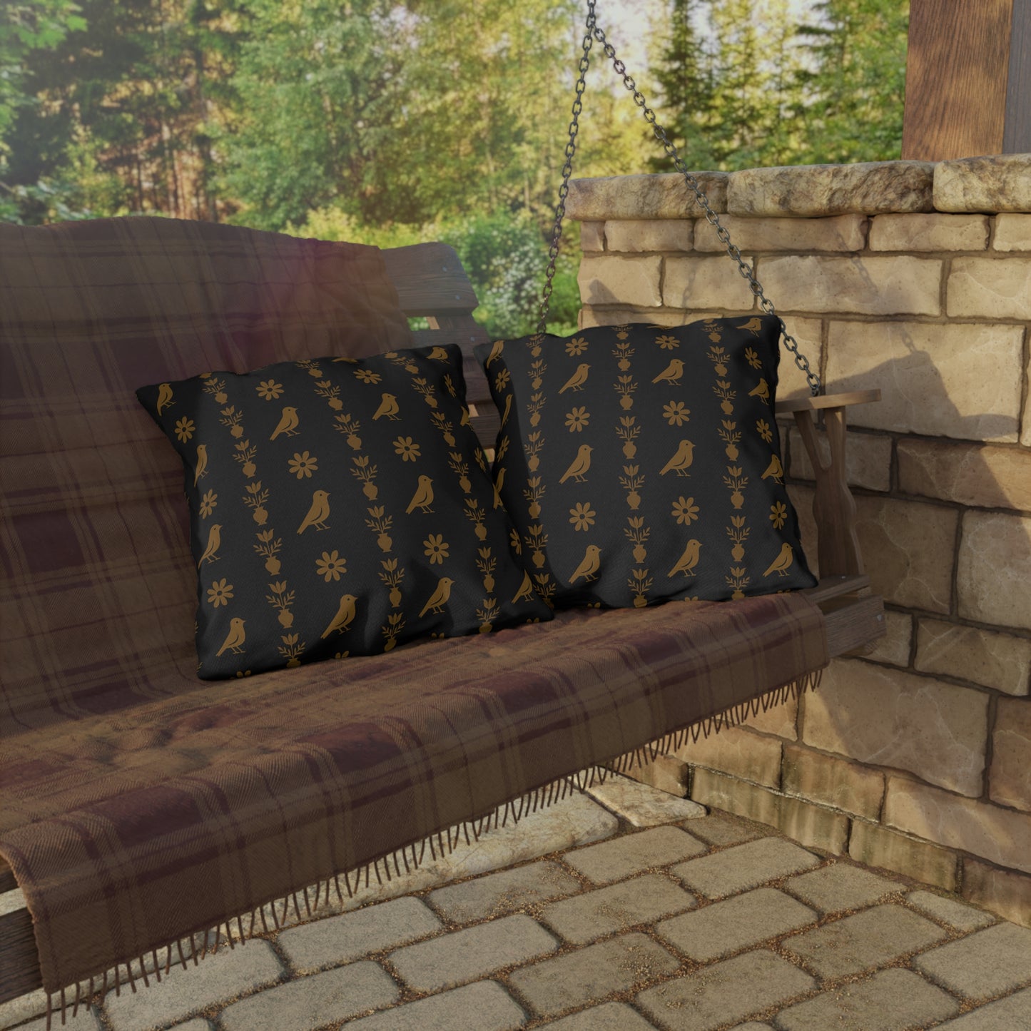 Stylish Outdoor Pillow, Boho Decor, Garden Cushion, Bird Print Pillow, Patio Cushions, Home Decor Accent