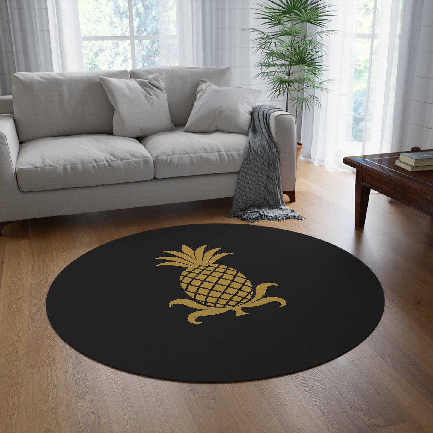 Elegant Pineapple Round Rug, Tropical Home Decor, Living Room Accent, Beach House Style, Floor Mat Gift, Summer Vibes