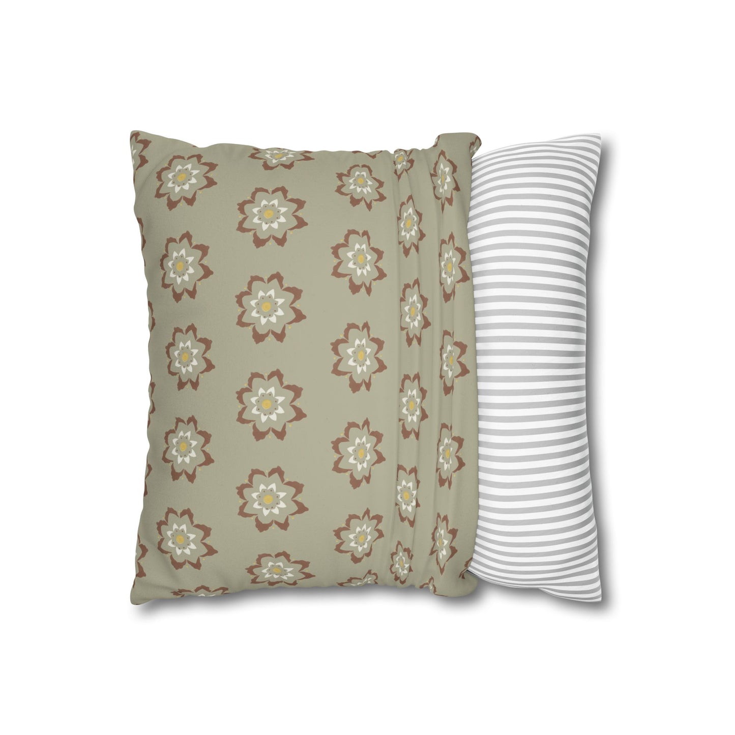 Fantasy Collection Taupe Small Flower Stencil Faux Suede Square Pillowcase