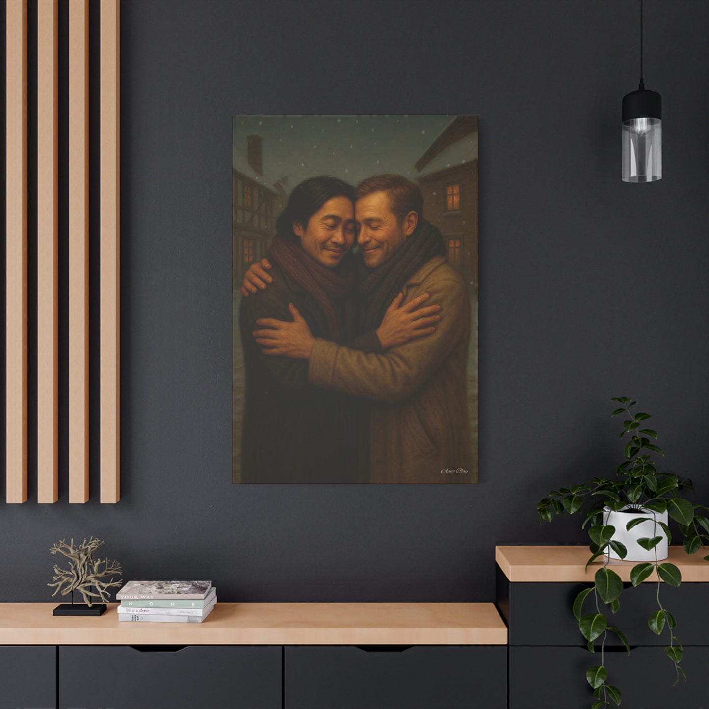 Spirit of Christmas, Brotherly Love Warm Embrace Canvas Art
