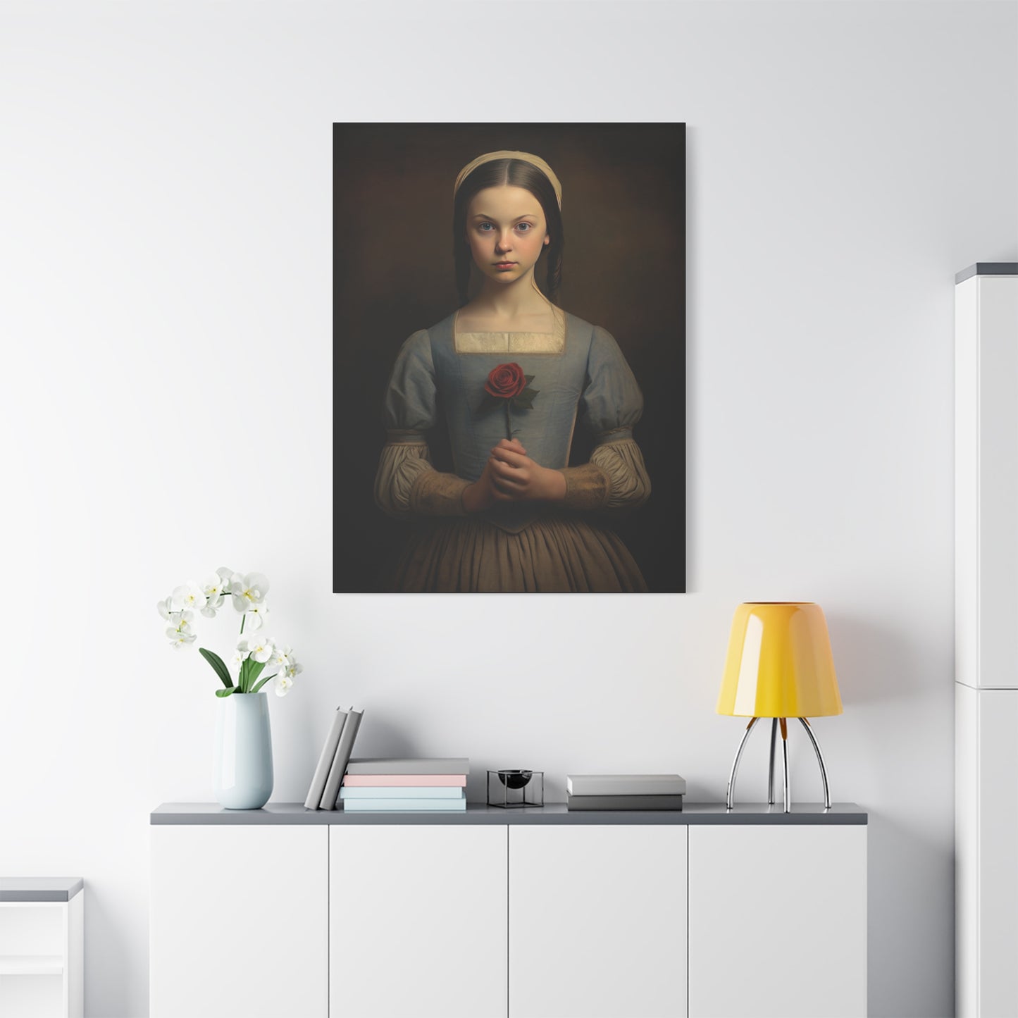 Vintage Girl with Rose Matte Canvas Wall Art
