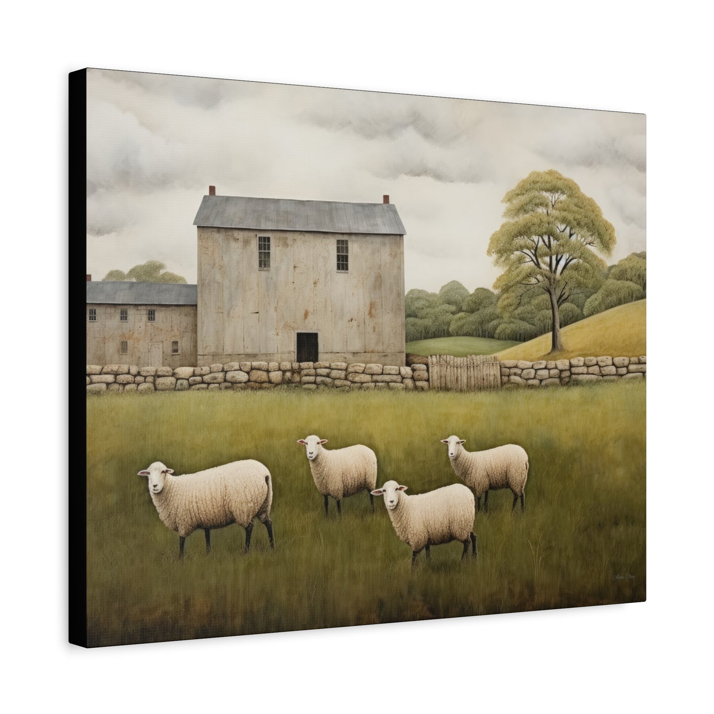Rustic Farmhouse Canvas Wall Art with Sheep Landscape