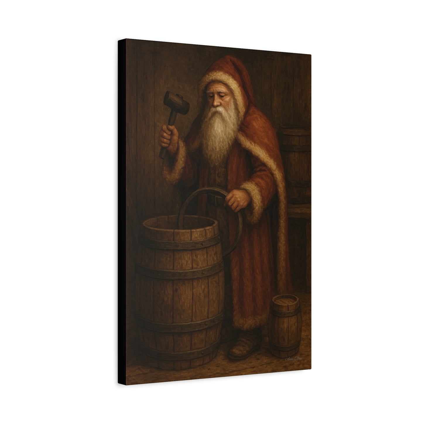 Rustic Santa Canvas Art, Cooper, Barrel, Colonial