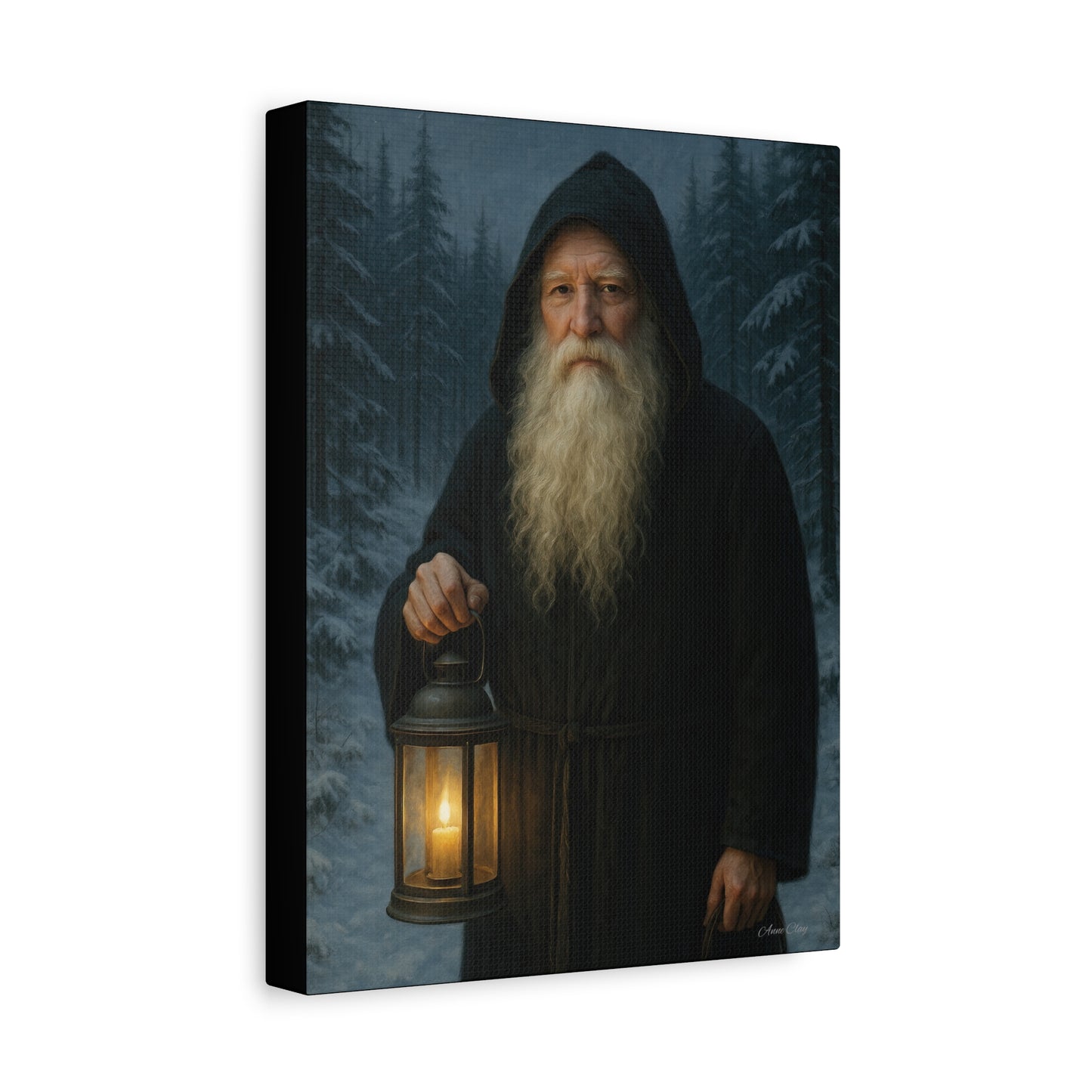 Old World Santa with Lantern Canvas Print, Wall Art, Home Decor, Cabin Vibes, Gift for Him, Rustic Wall Decor, Nature Lover's Gift