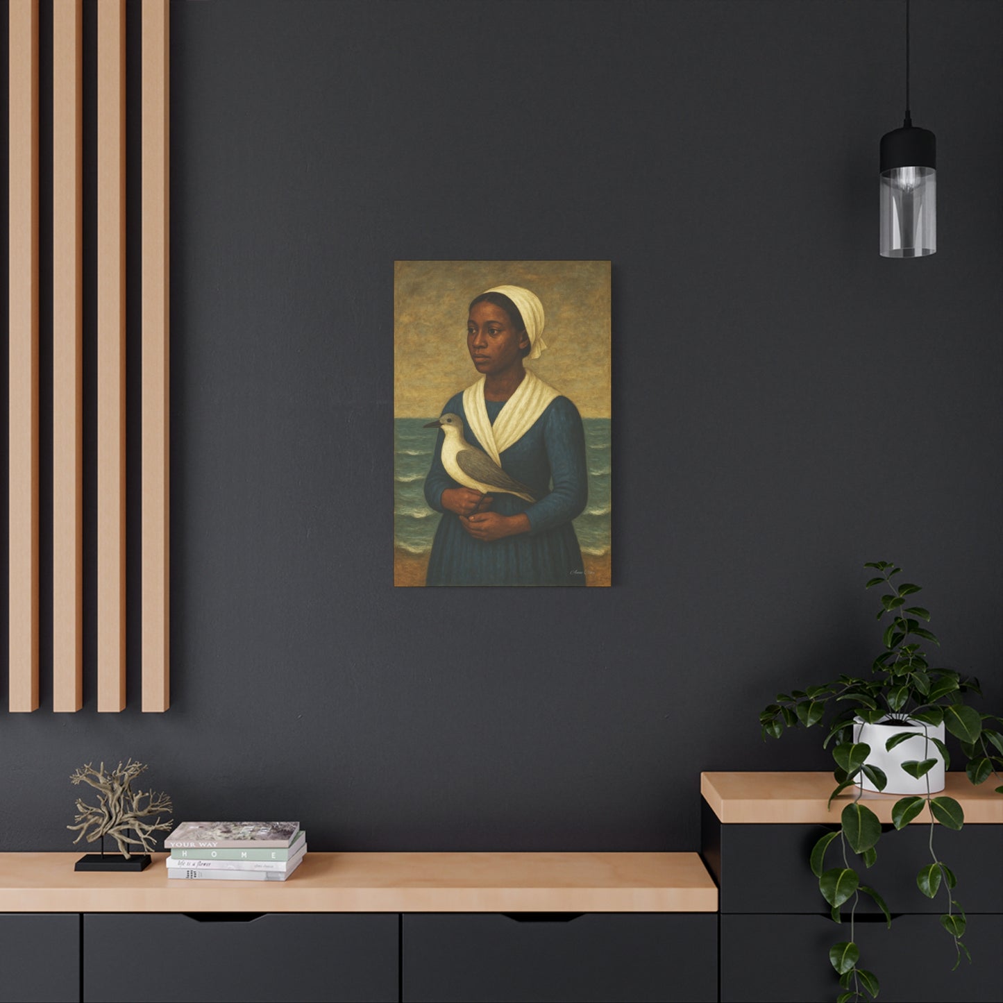 Canvas Wall Art - Portrait of a Woman with a Bird, Home Decor, Art Print, Gallery Wall, Unique Gift, Coastal Decoration, Fine Art