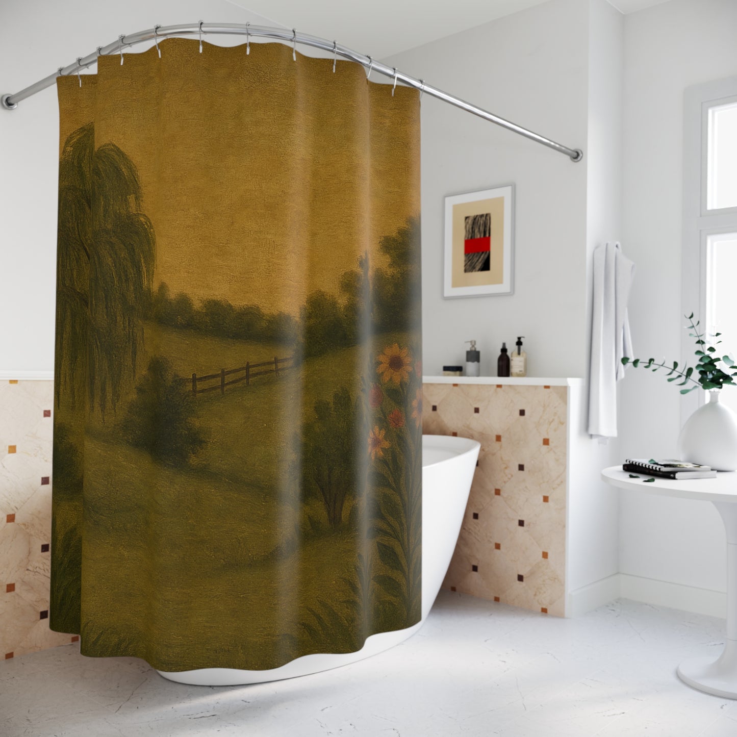Rustic Landscape Shower Curtain, Nature-Themed Bathroom Decor, Cozy Home Vibes, Perfect for Gifts, Unique Shower Accessories