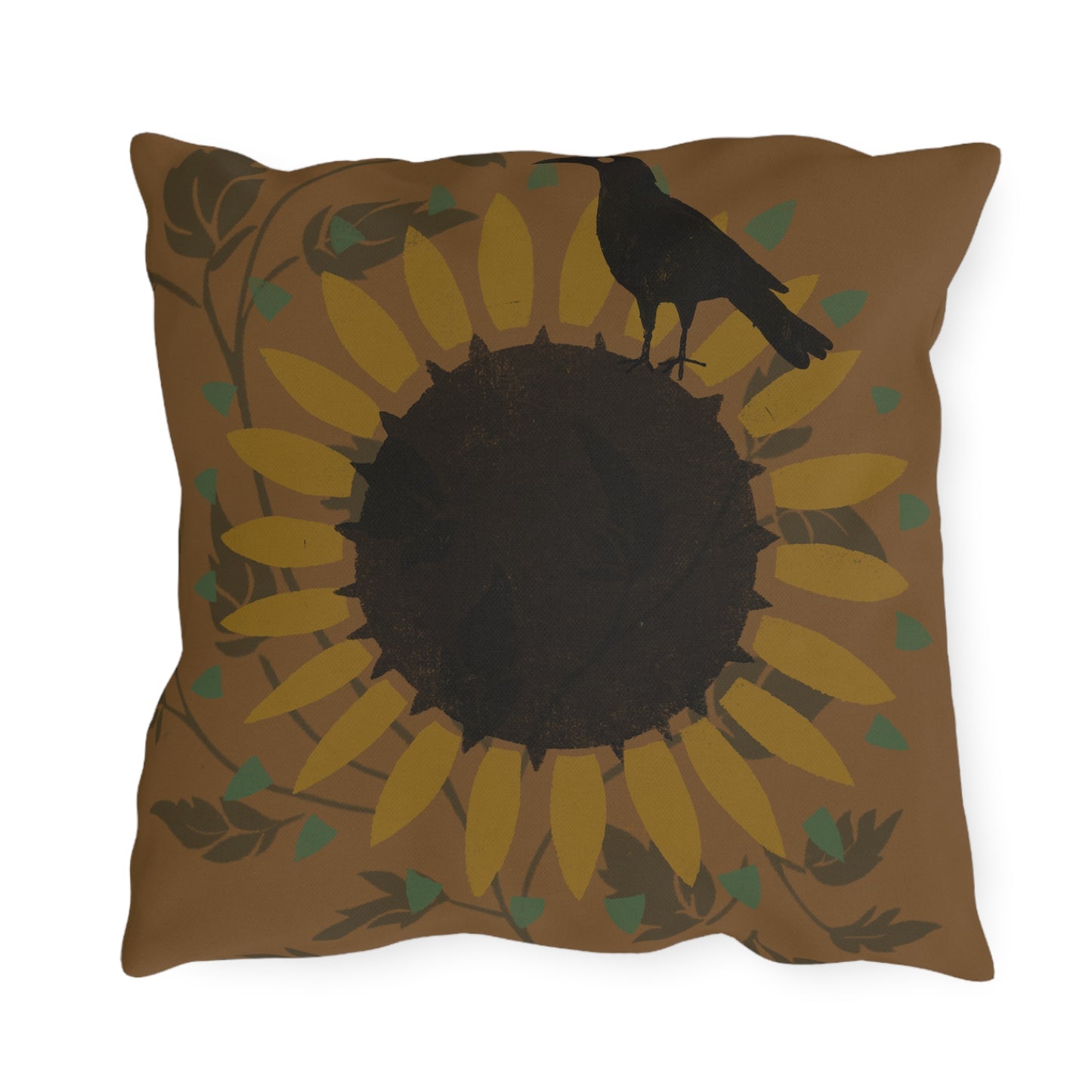 Crow on Sundlfoew Stencil on Gold Outdoor Pillows