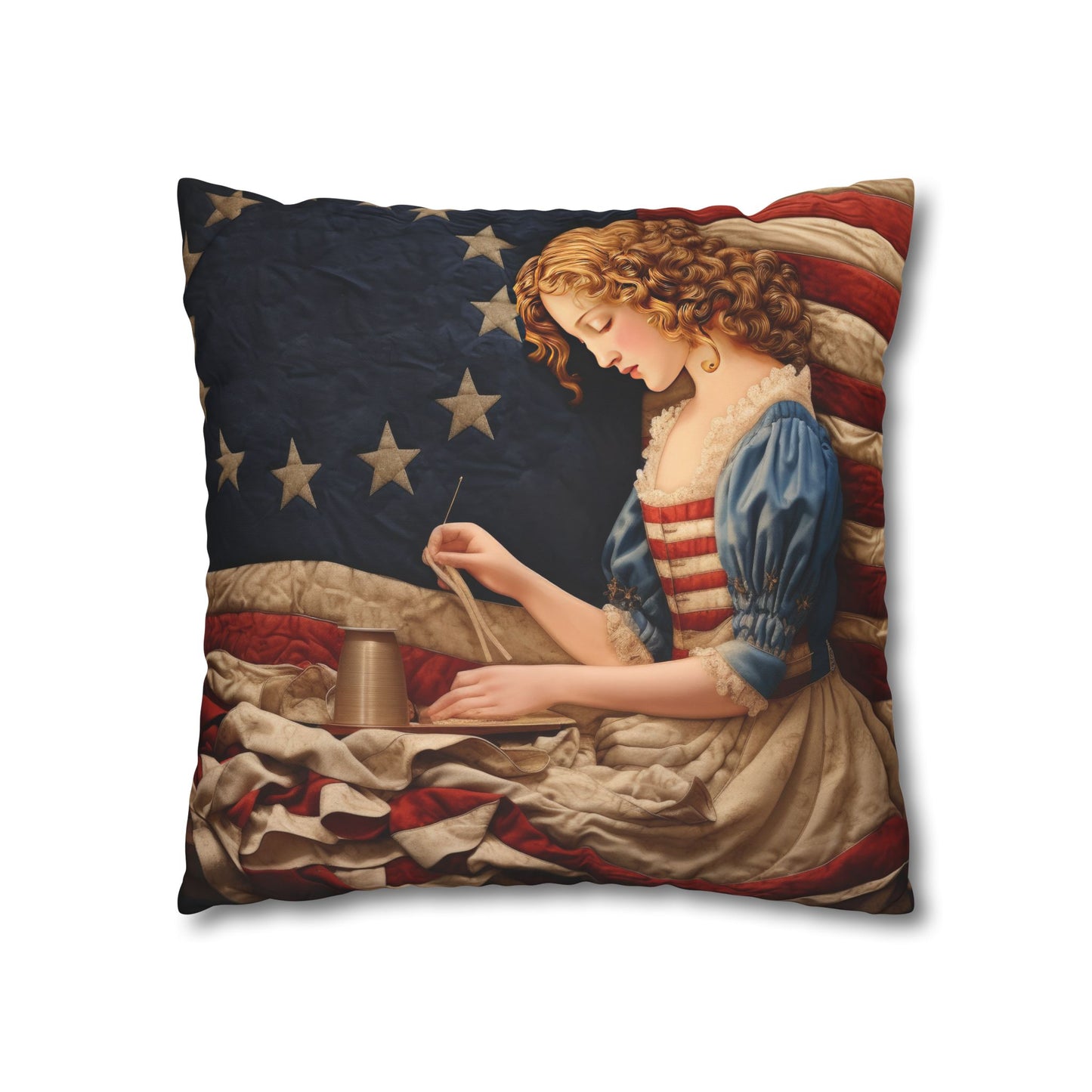 Faux Quilted Betsy Ross Square Poly Canvas Pillowcase