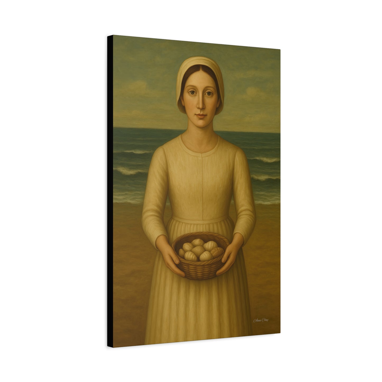 Stretched Canvas Art Print of Young Woman with Eggs, Wall Decor, Vintage Style, Gift for Home, Art Lovers, Mother's Day
