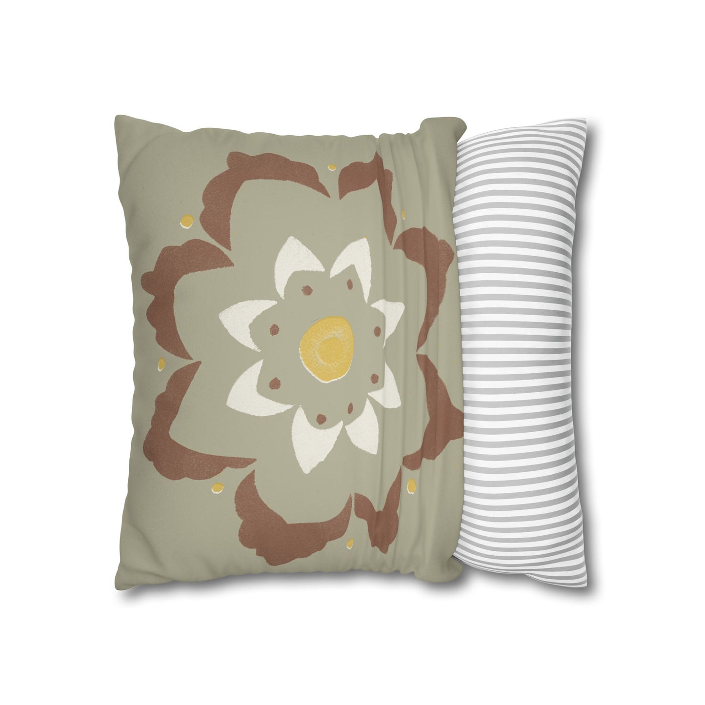 Fantasy Collection Stencil Flower Taupe Faux Suede Square Pillowcase