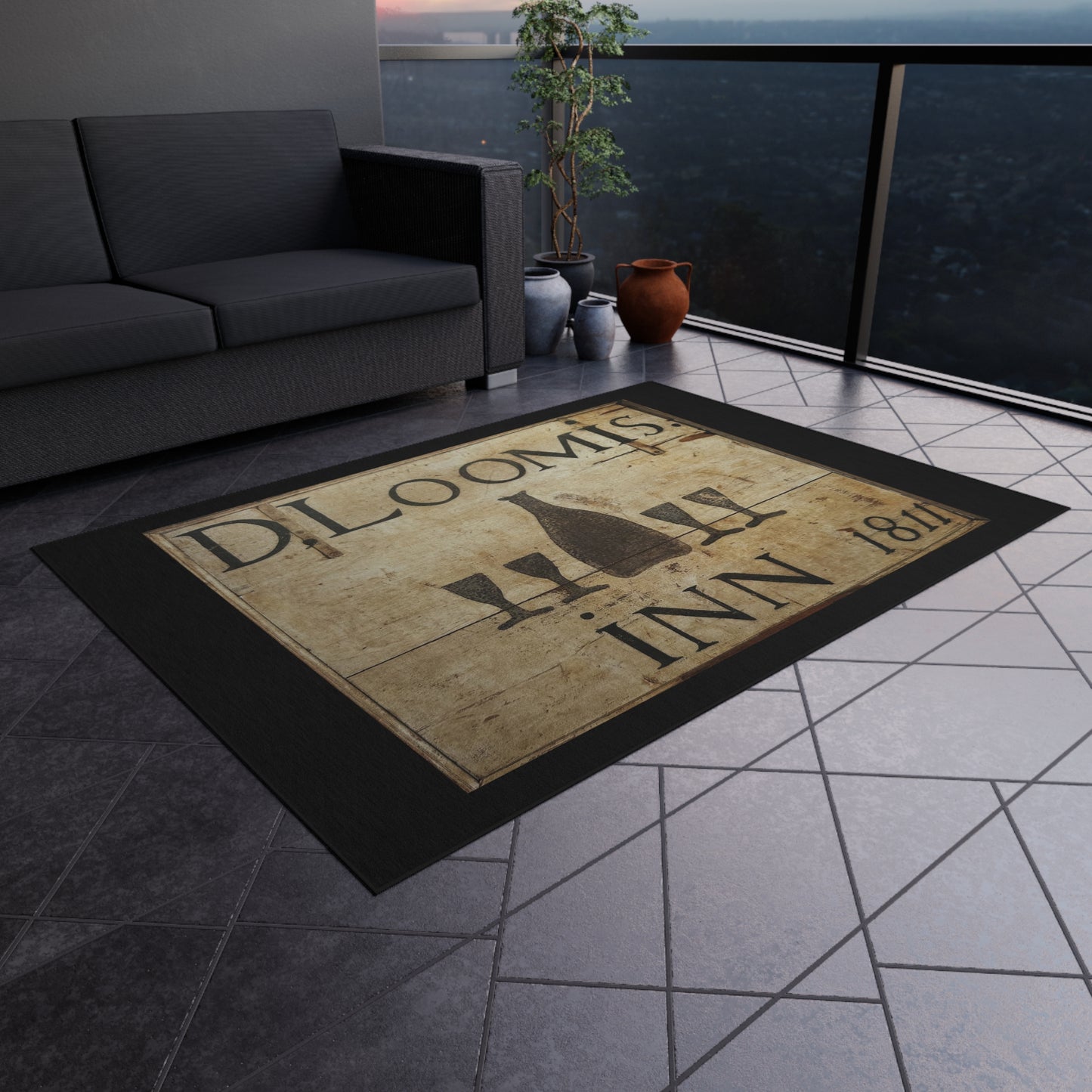 Vintage D. Loomis Inn Outdoor Rug – Perfect for Patios & Garden Gatherings
