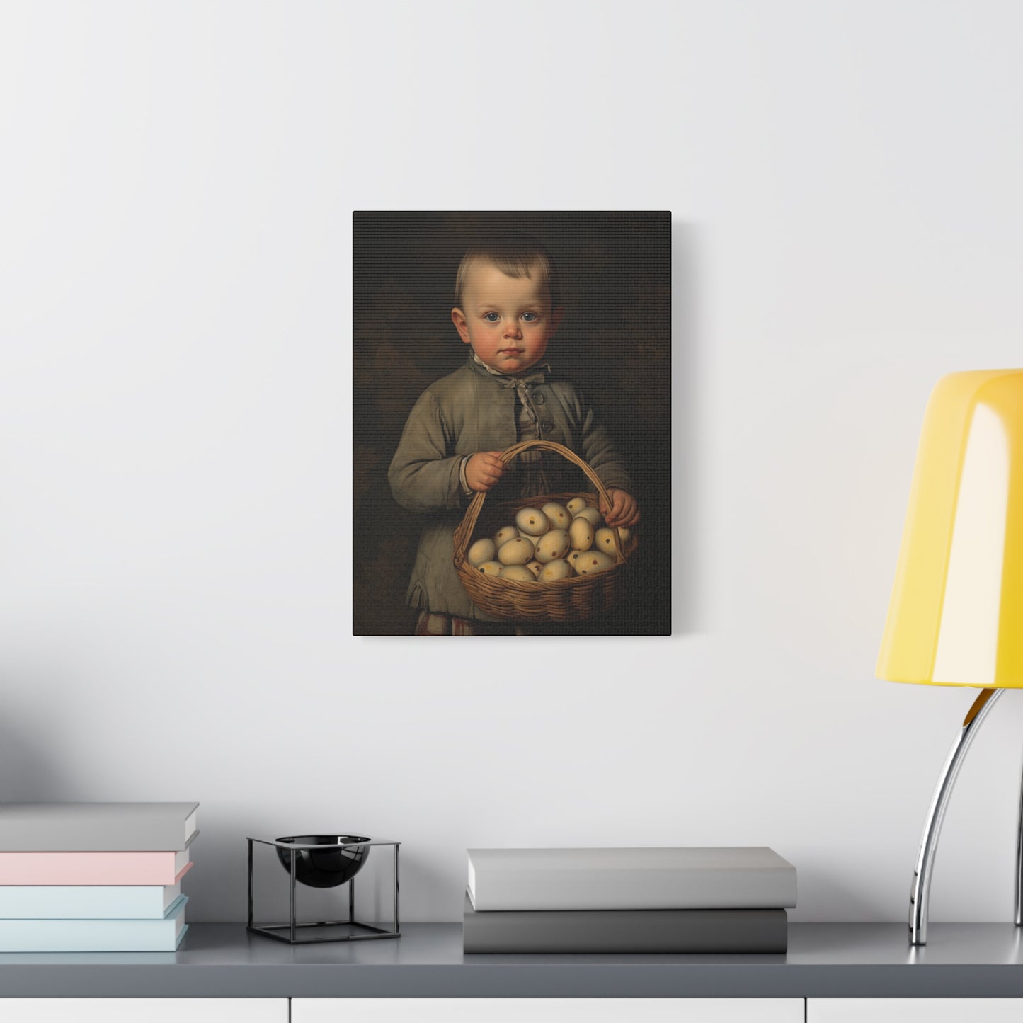 Boy with Eggs Whimsical Child Portrait Canvas Art - Vintage Decor for Home