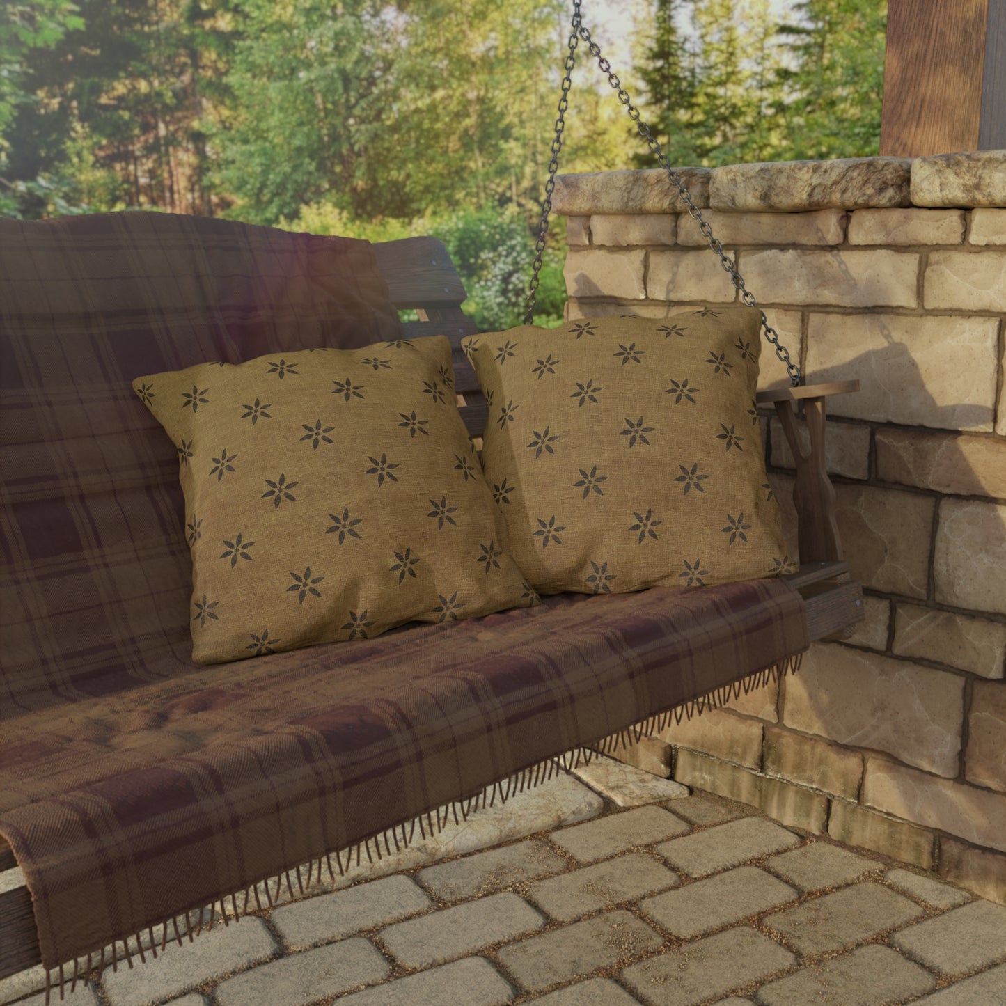 Grungy Burlap style Stencil Petals Outdoor Pillows