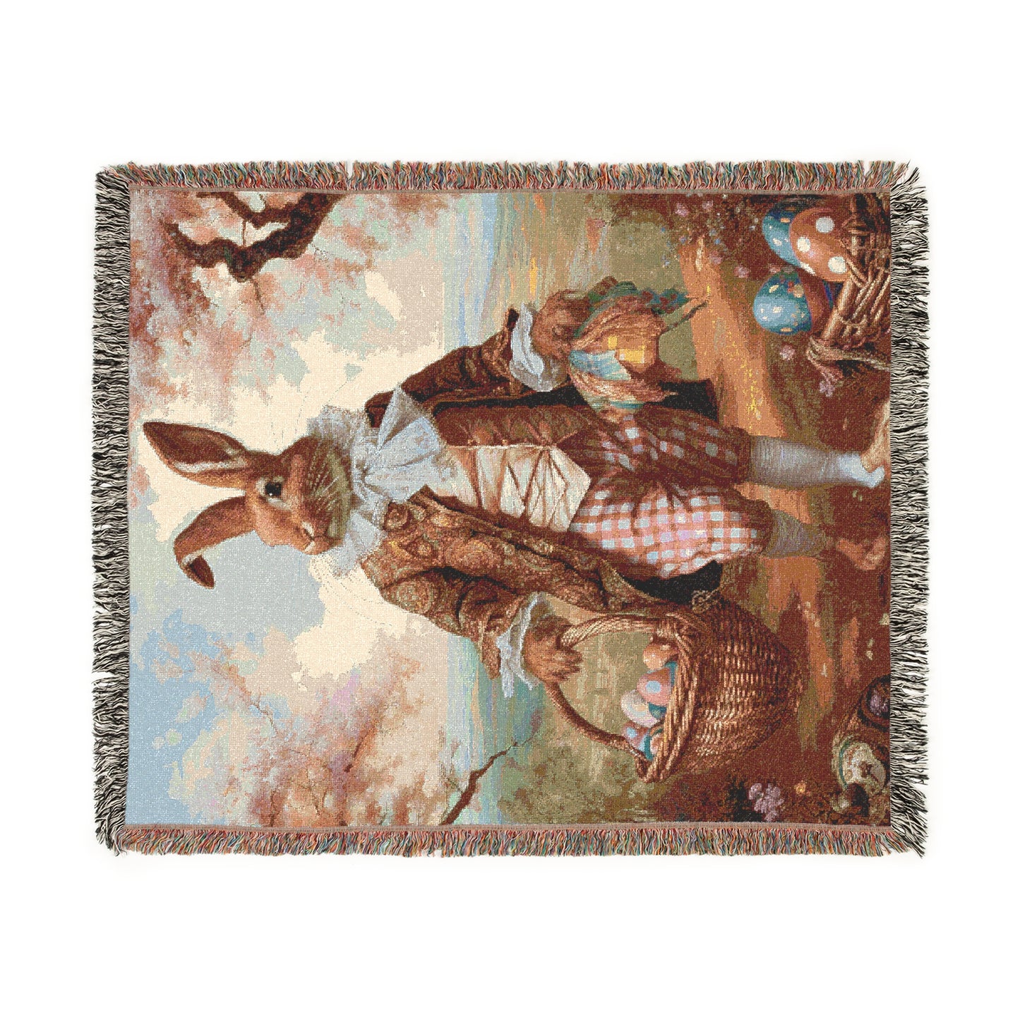 Easter-Themed Woven Blanket - Cozy Vintage Bunny Design